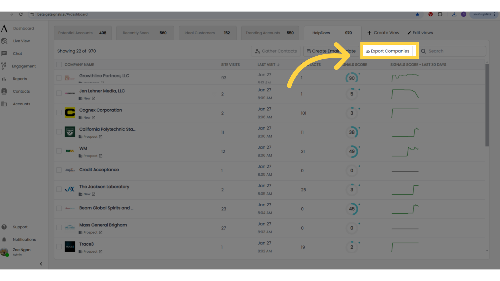 Export a CSV here