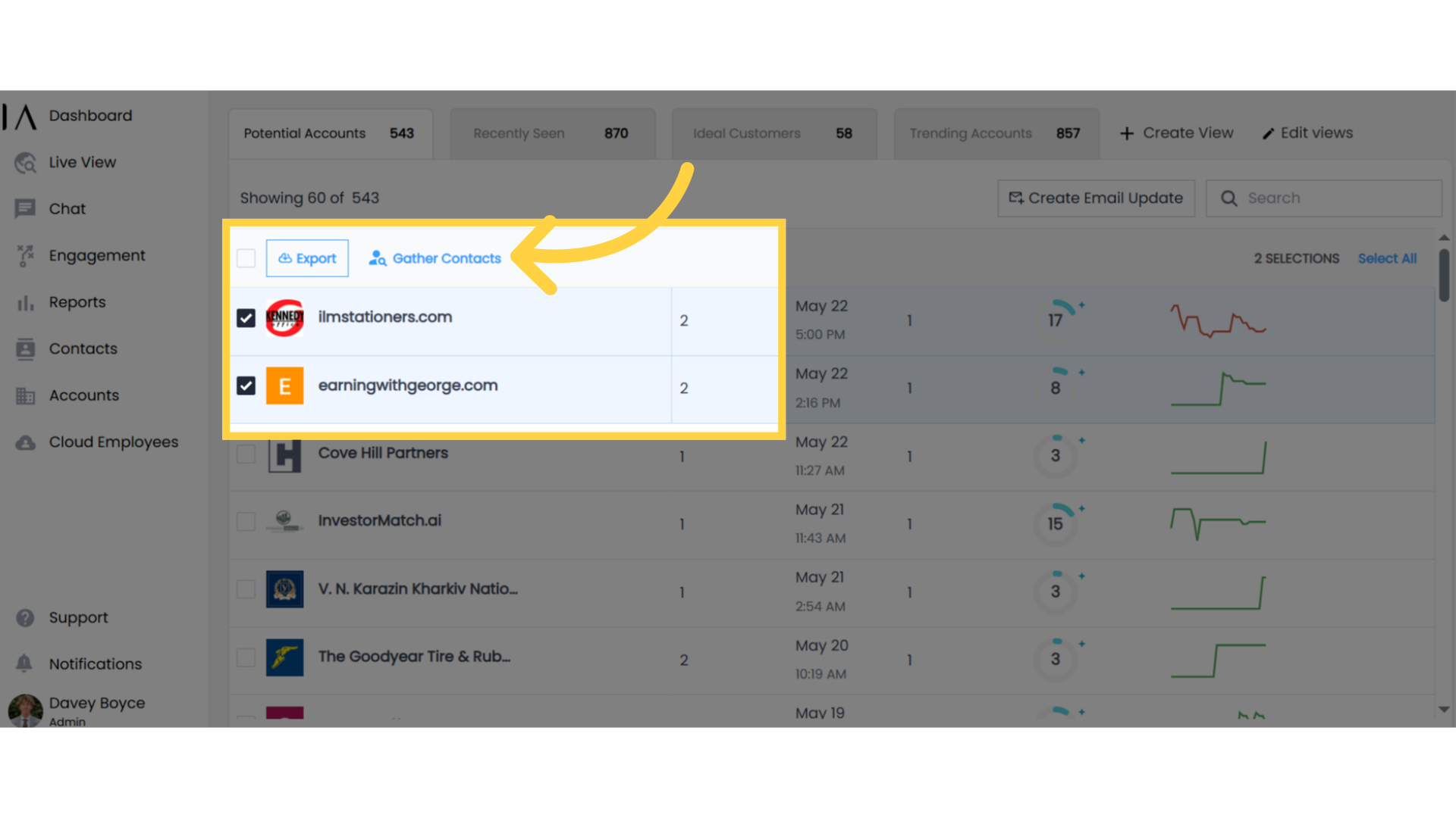 Select companies to gather contacts from