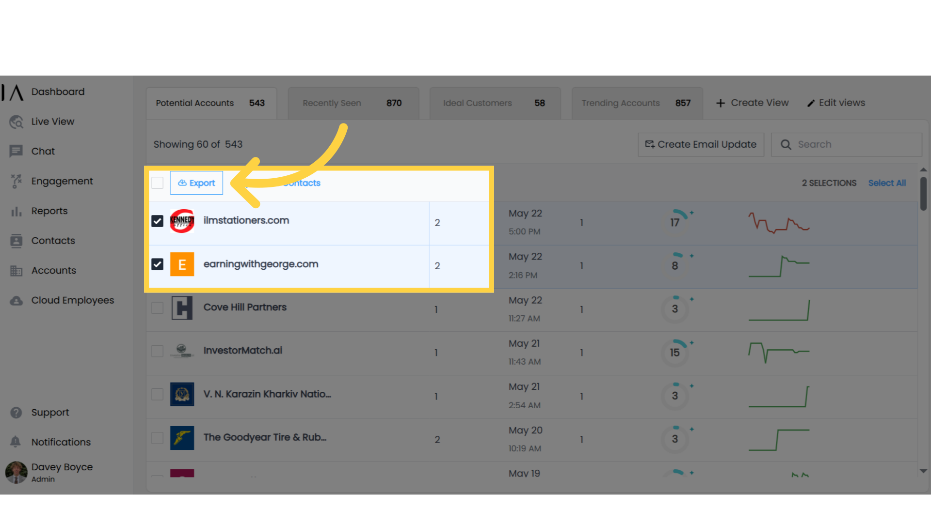 Export a CSV here