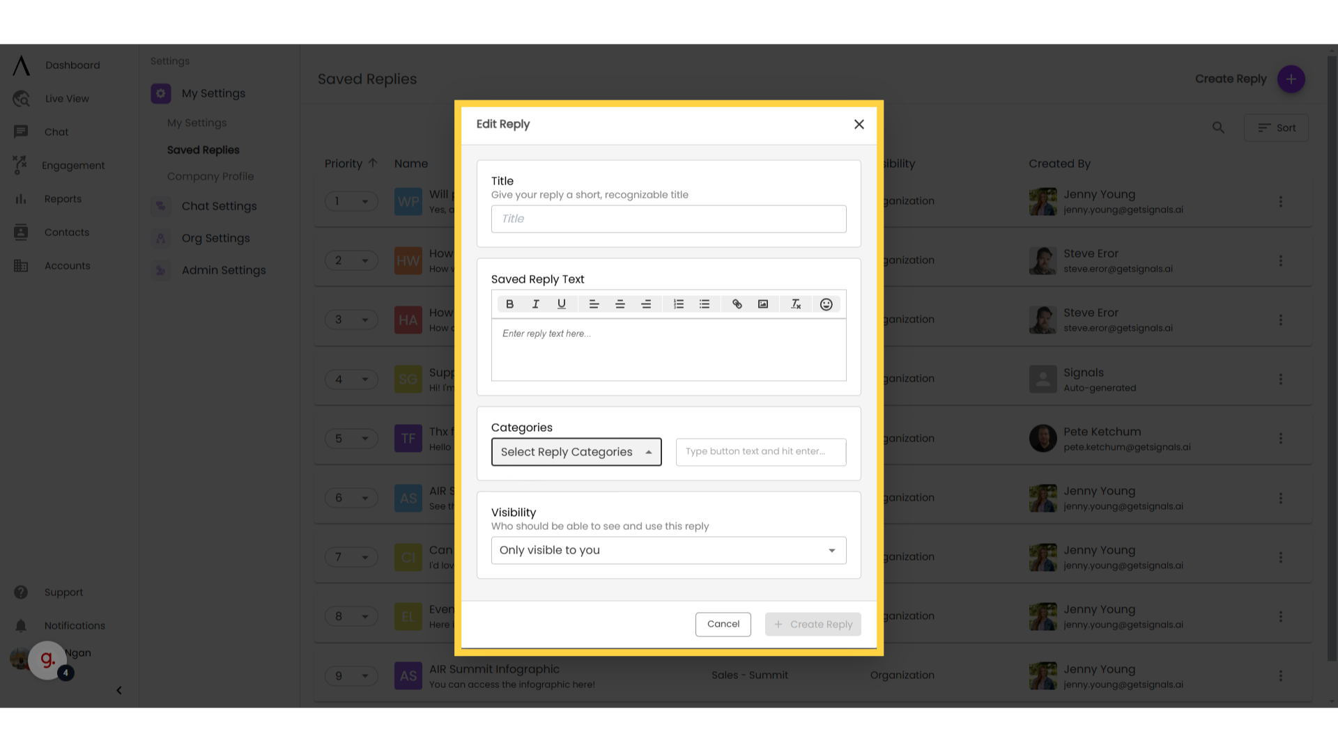 Configure reply settings