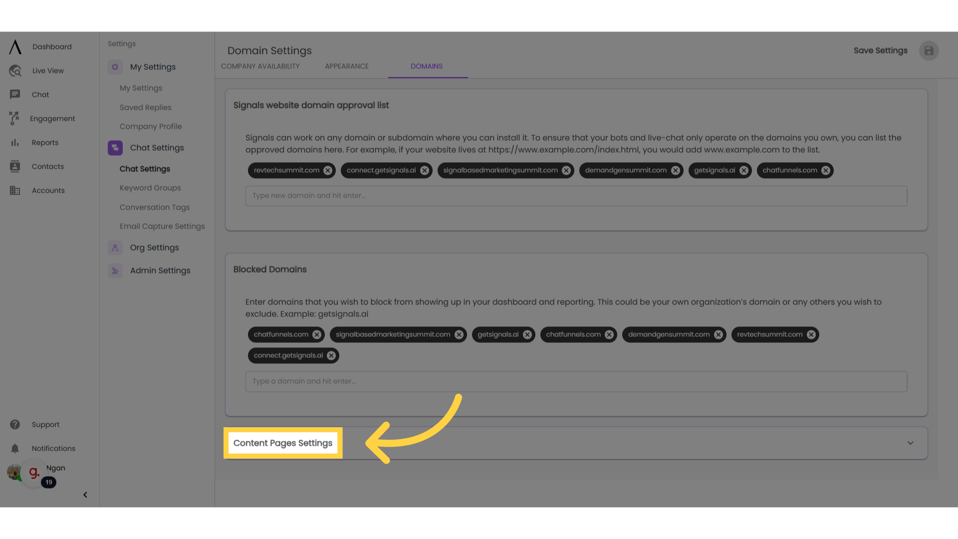 Click 'Content Pages Settings'