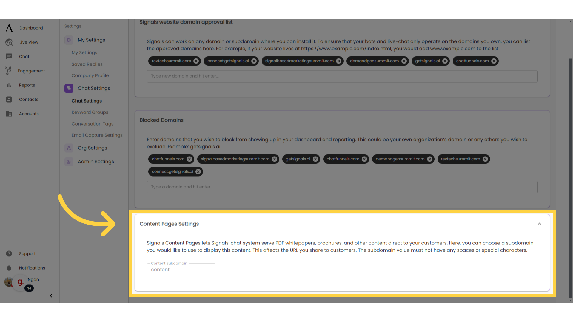 Content Pages Settings