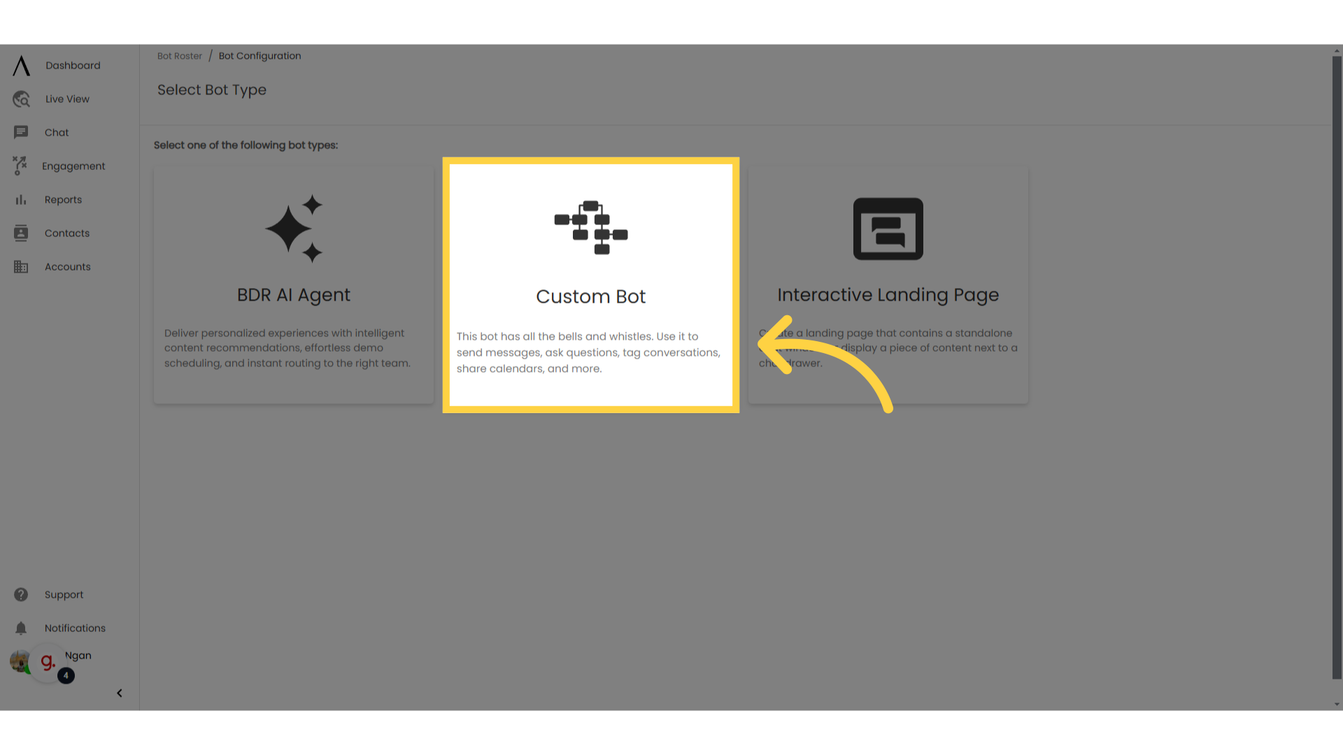 Click on 'Custom Bot'