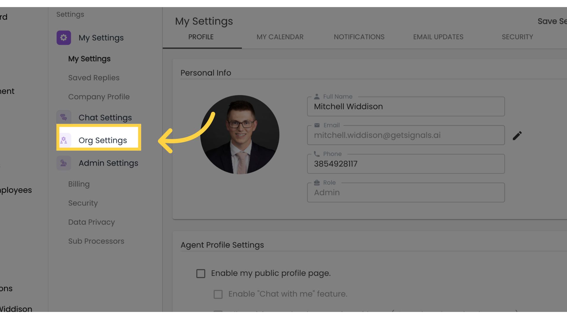 Click on Org Settings