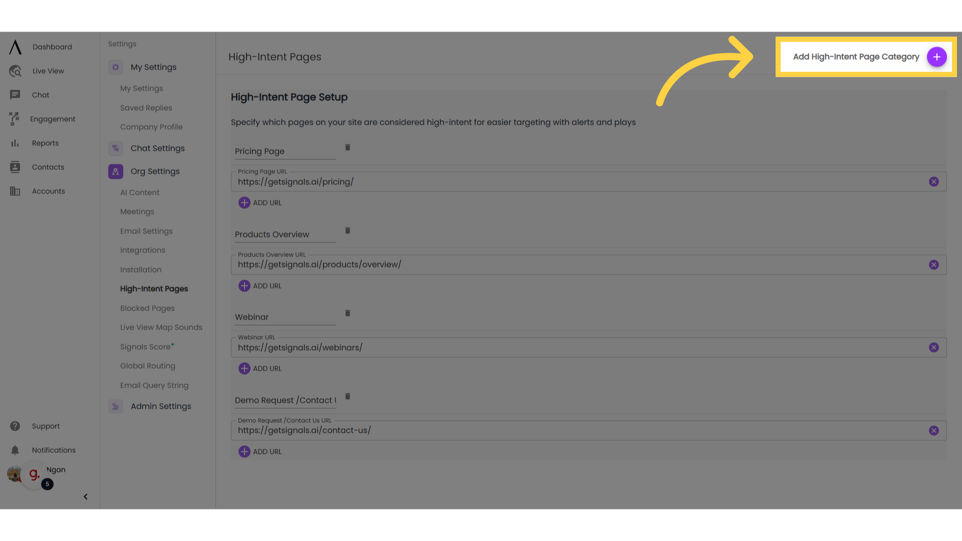 Select 'Add High-Intent Page Category'