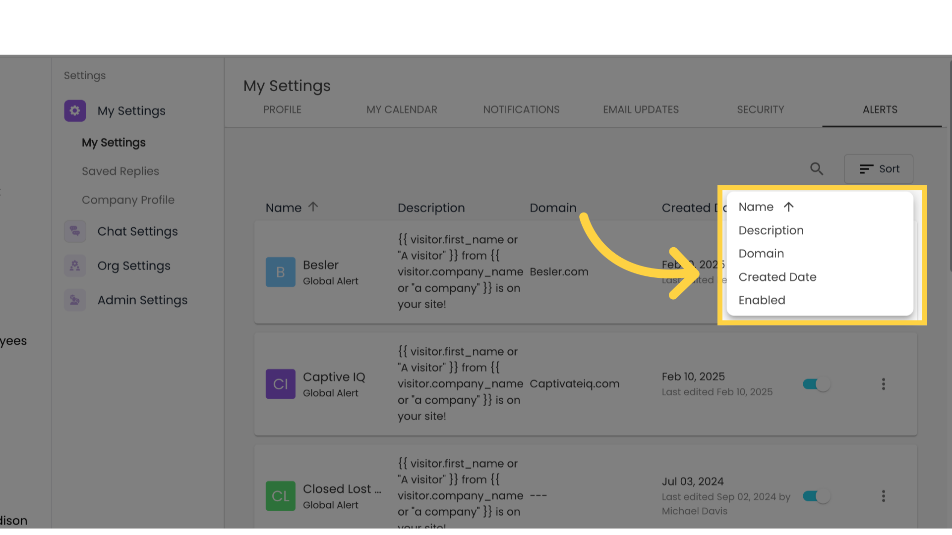 Filter your alerts here
