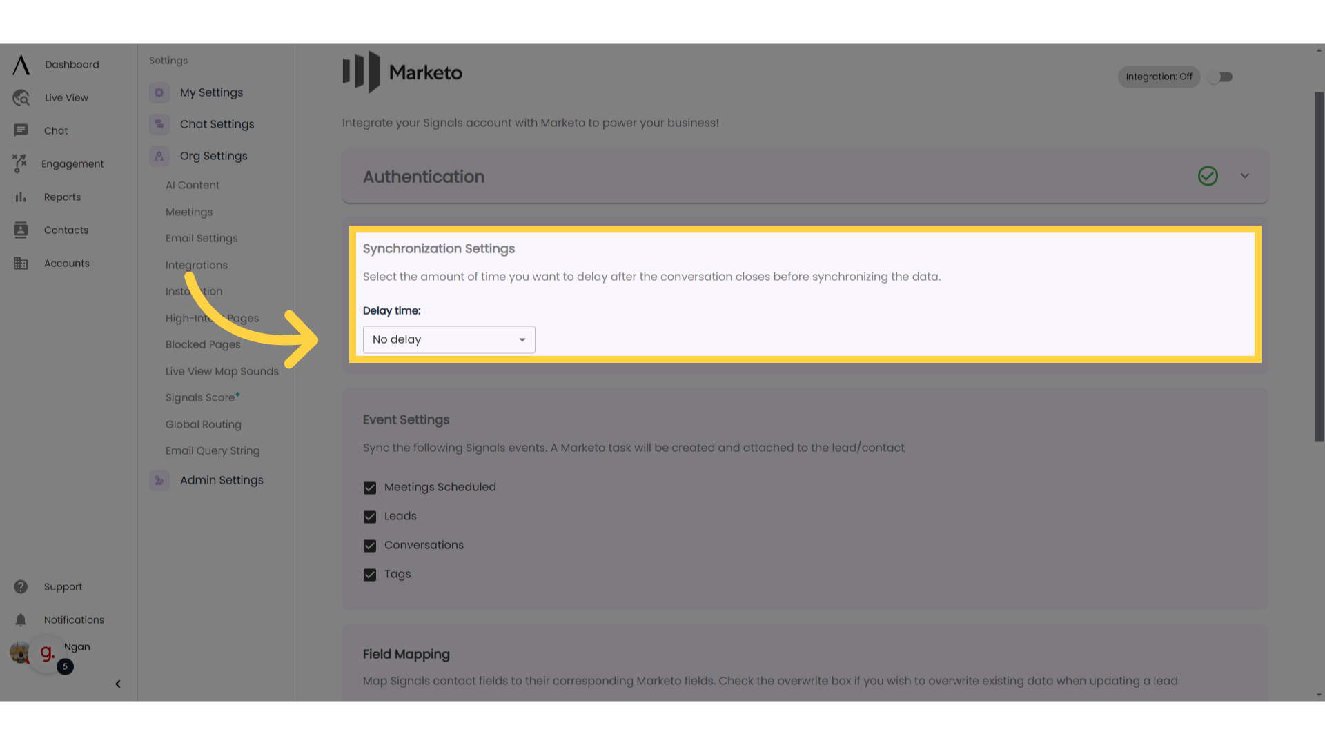 Configure delay time