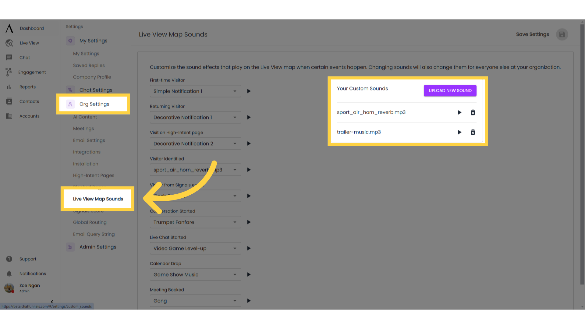 Configure Live View map sounds