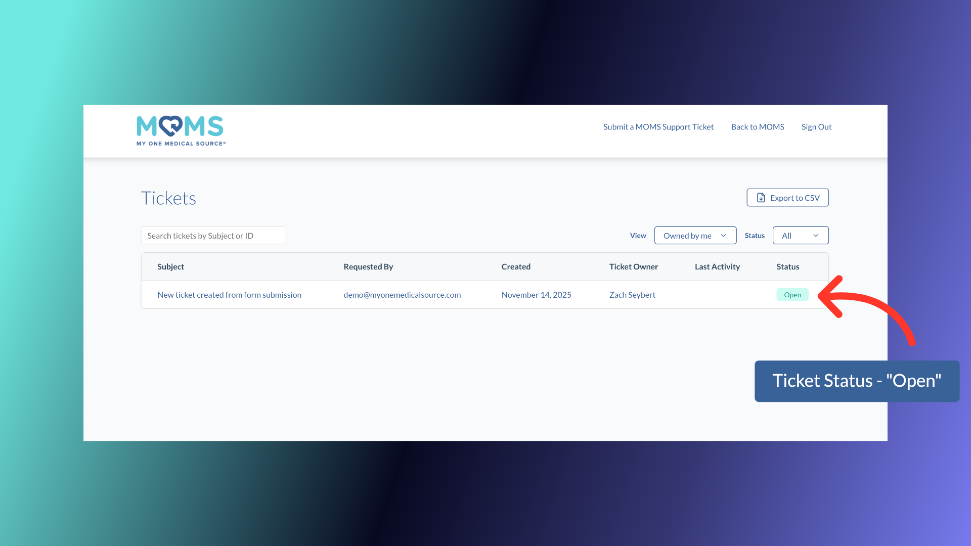 Ticket Status - 'Open'