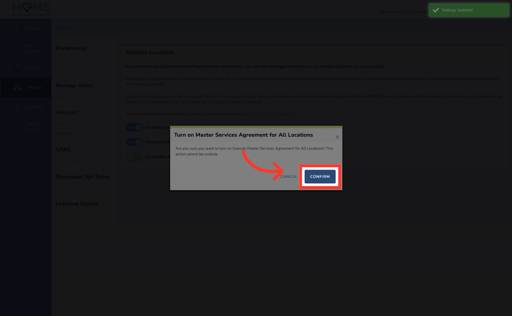 Confirm Turning On Features