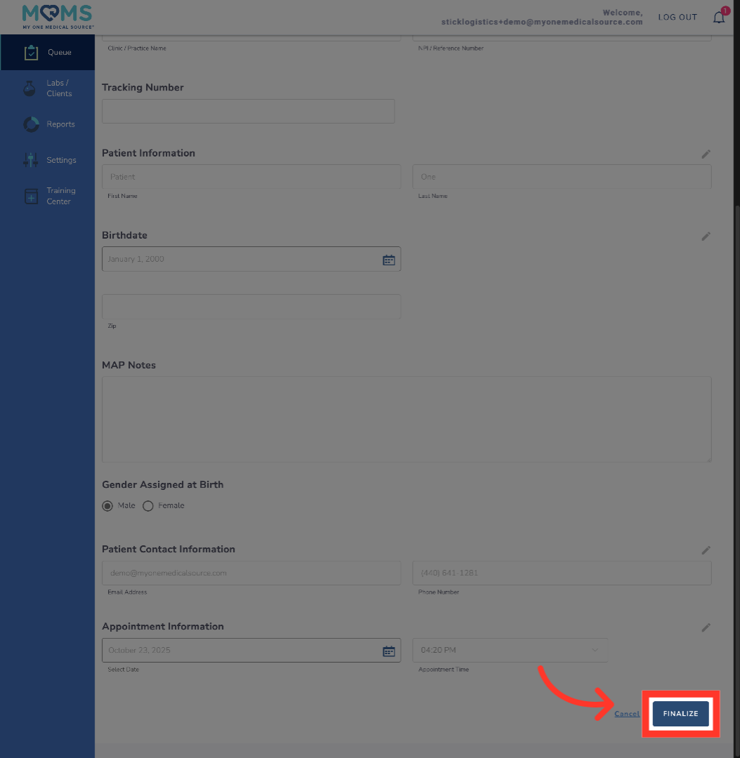 Finalize Patient Check-In