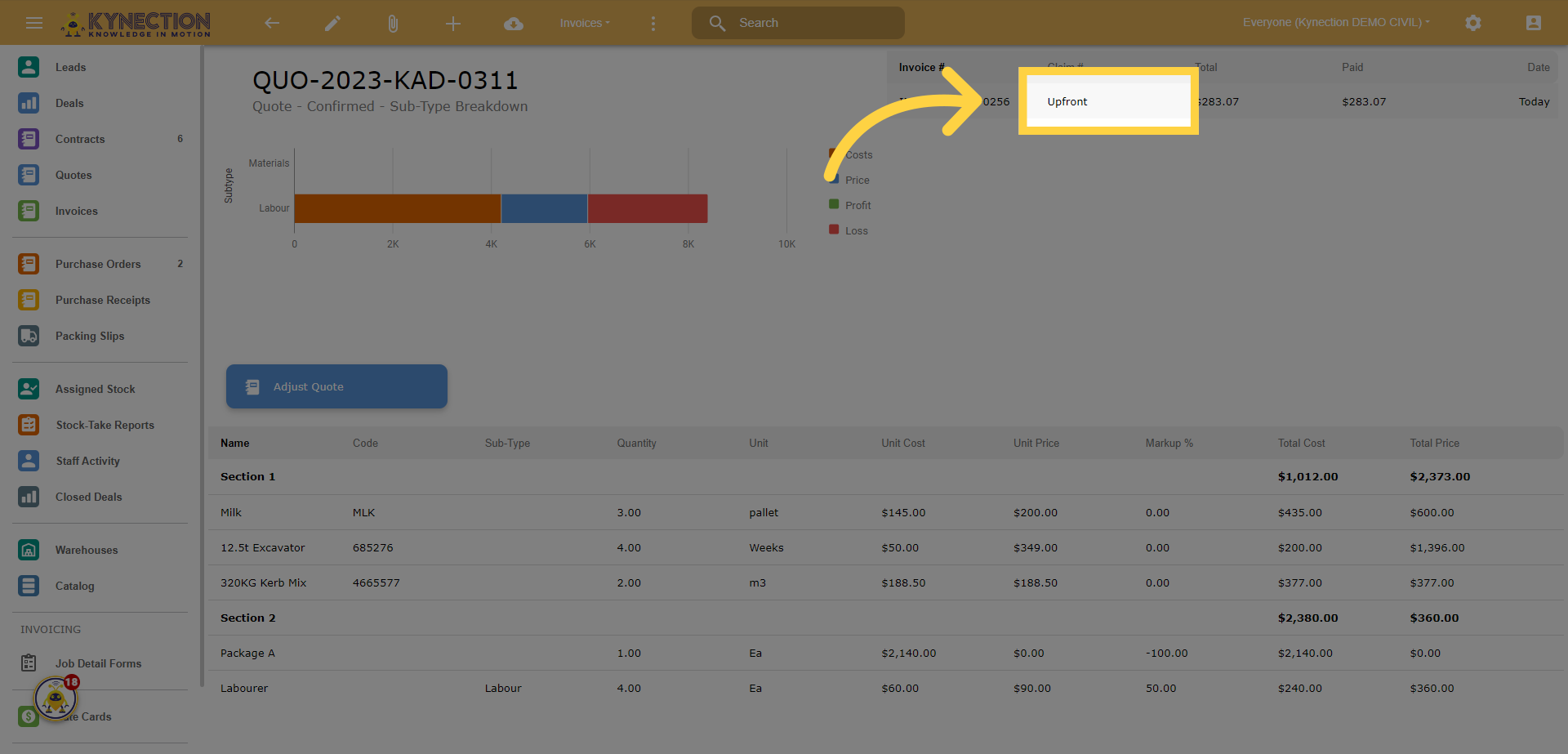 Click an invoice from the list