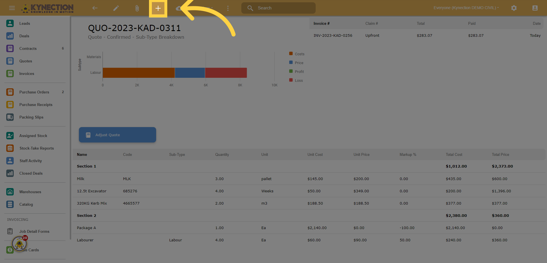 Now Raise a second invoice by clicking the + button