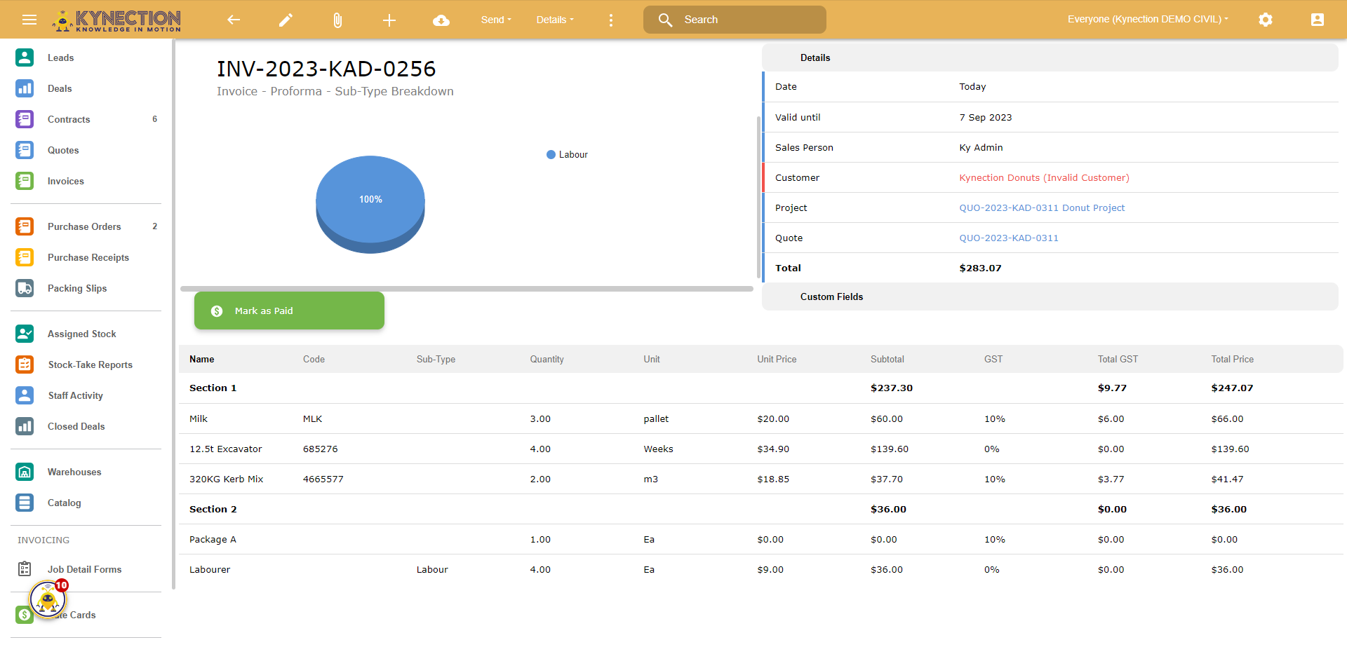 The upfront claim invoice is created