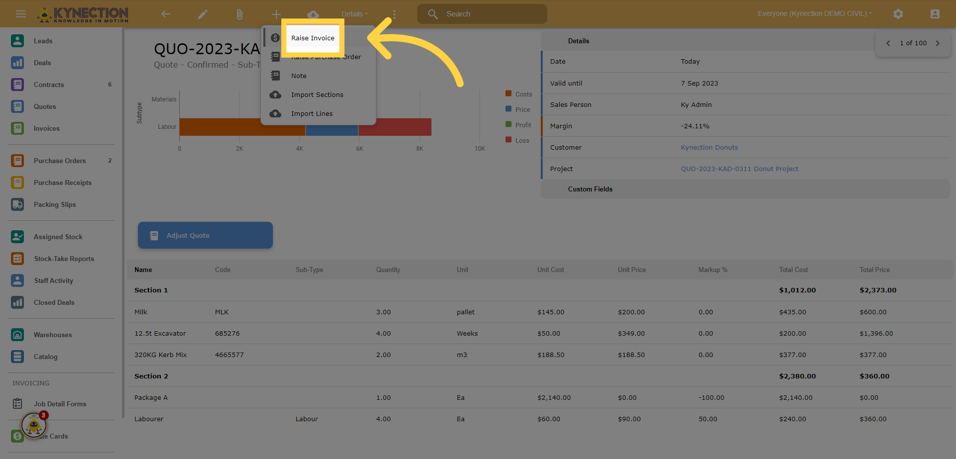 Click 'Raise Invoice'