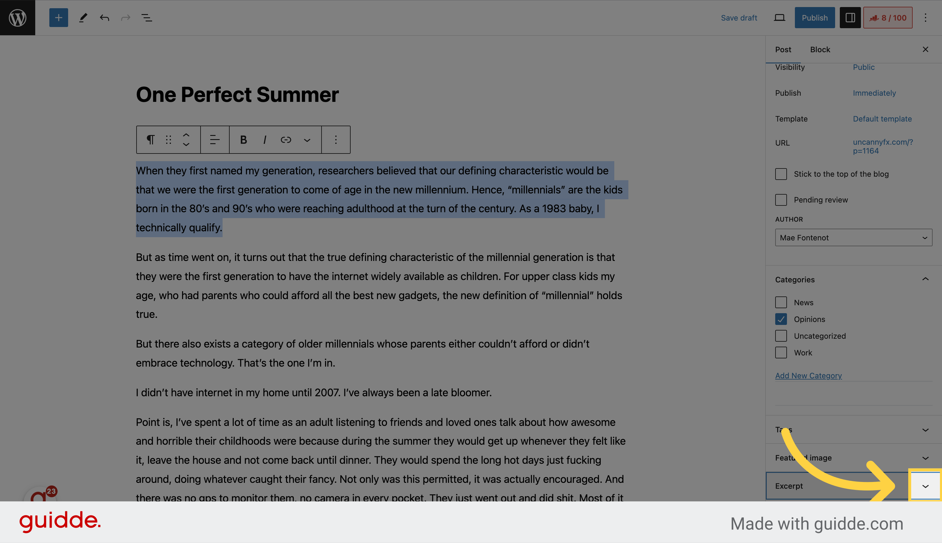 Expand the Excerpt window