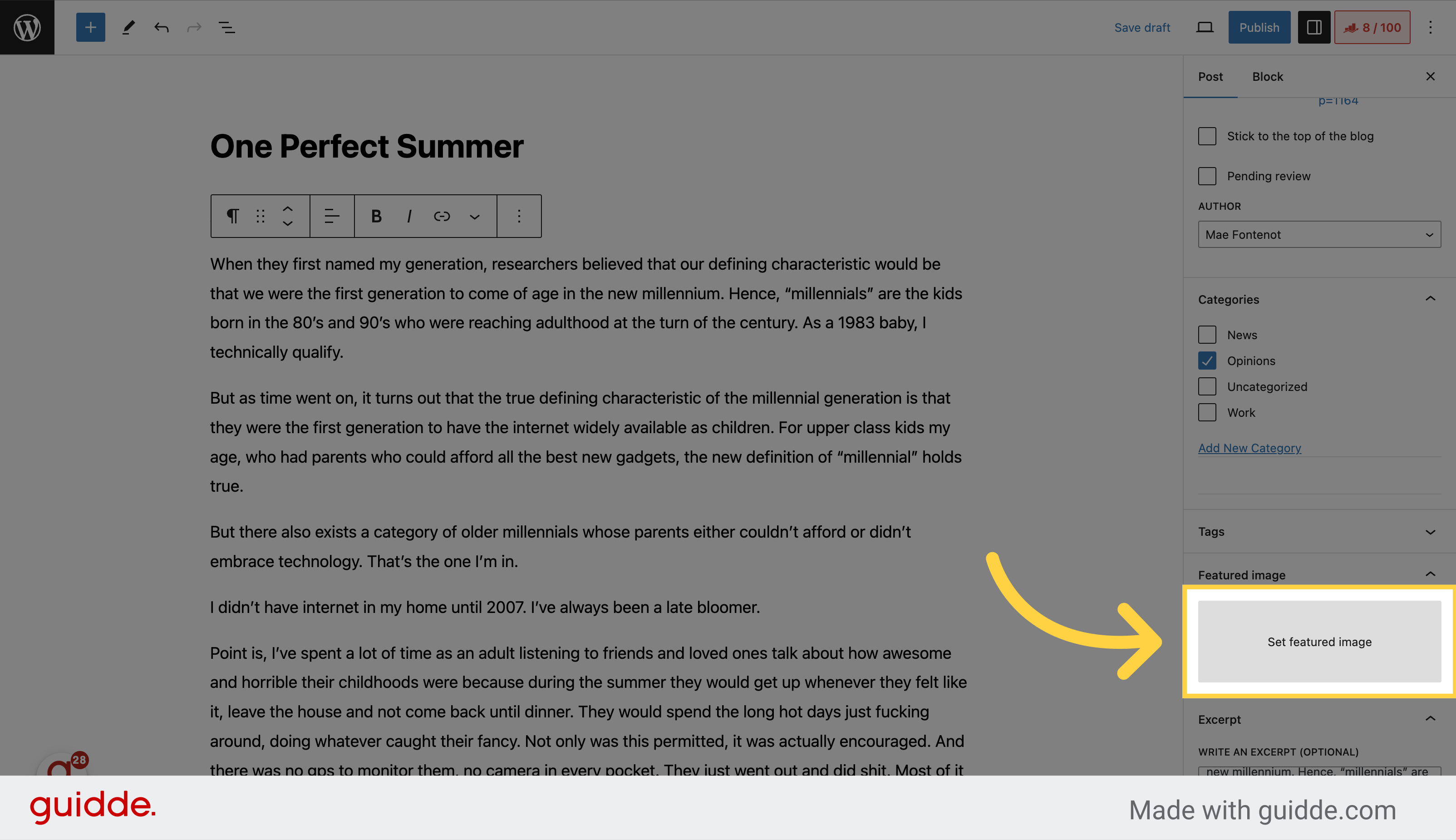 Click 'Set featured image'