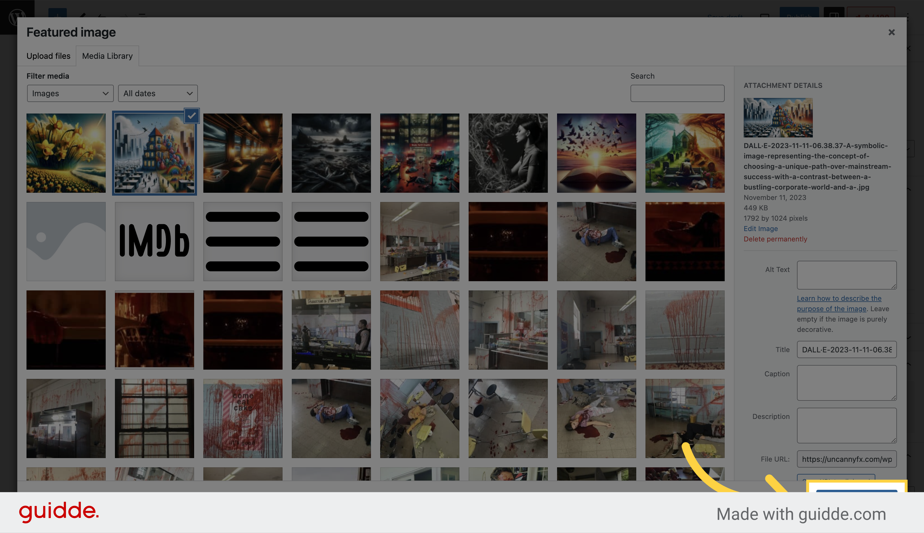 Click 'Set featured image'