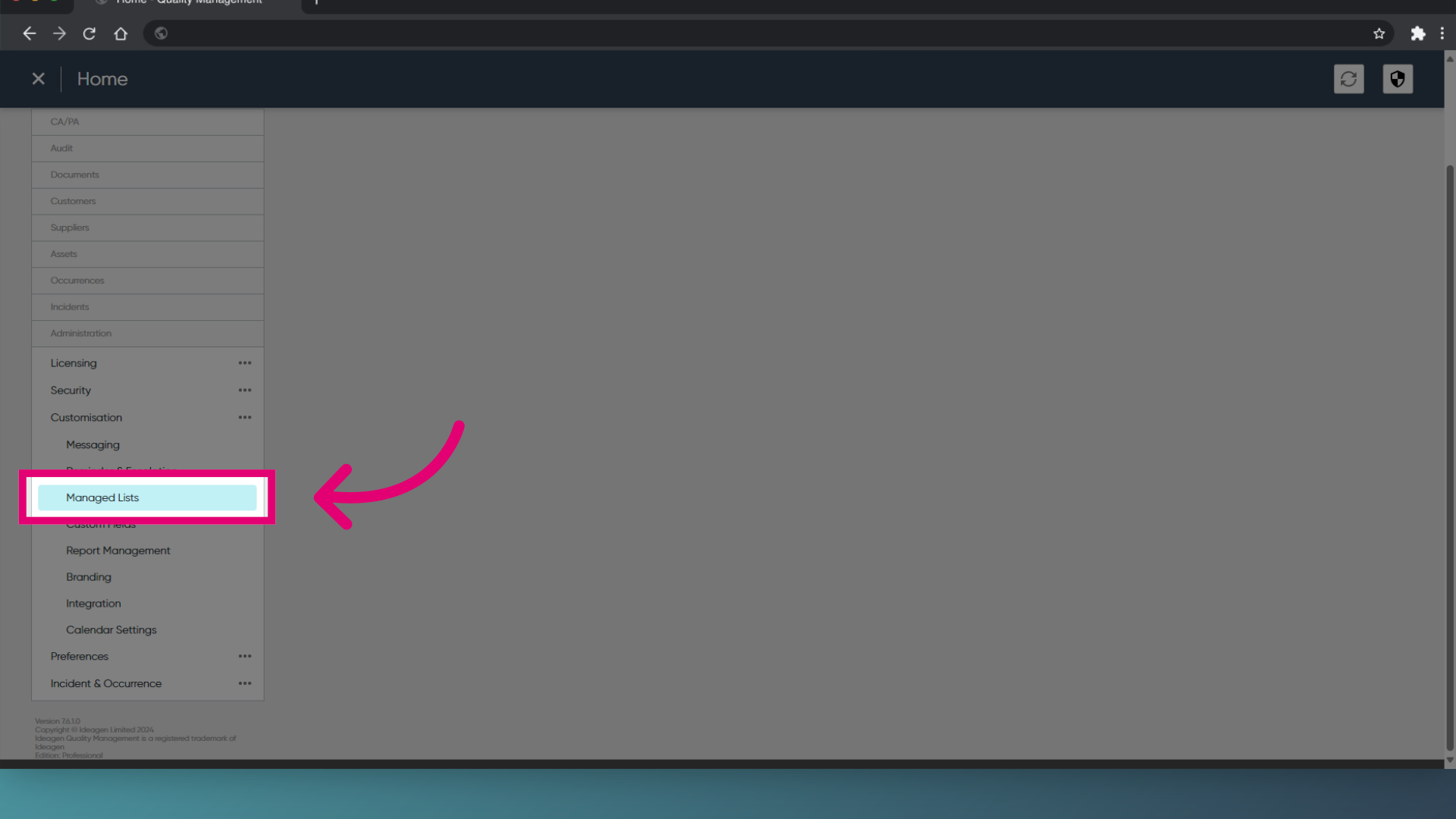 Select 'Managed Lists'