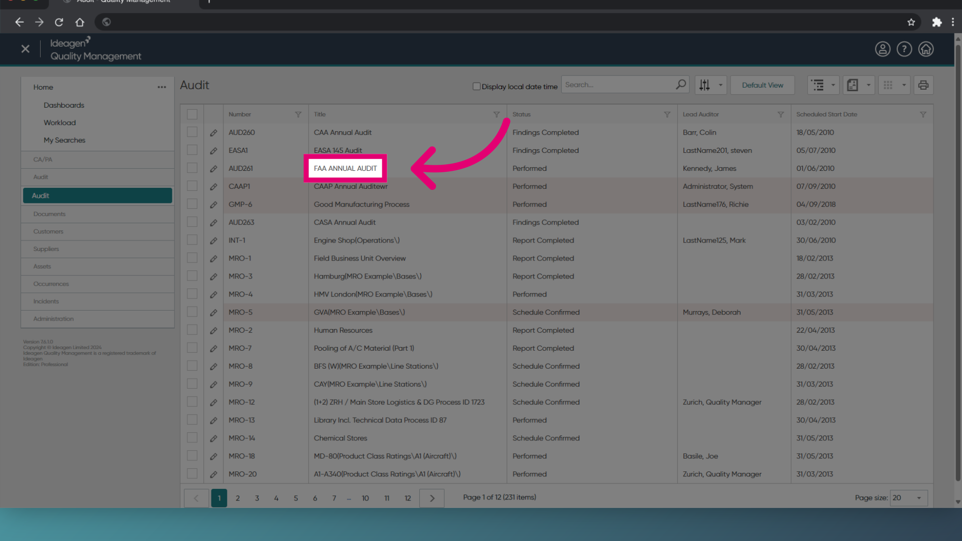 Click 'Audit' Name