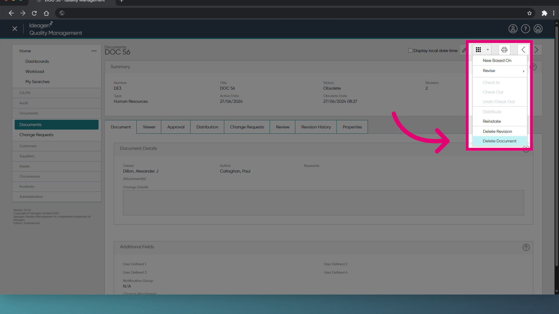 Choose 'Delete Document'