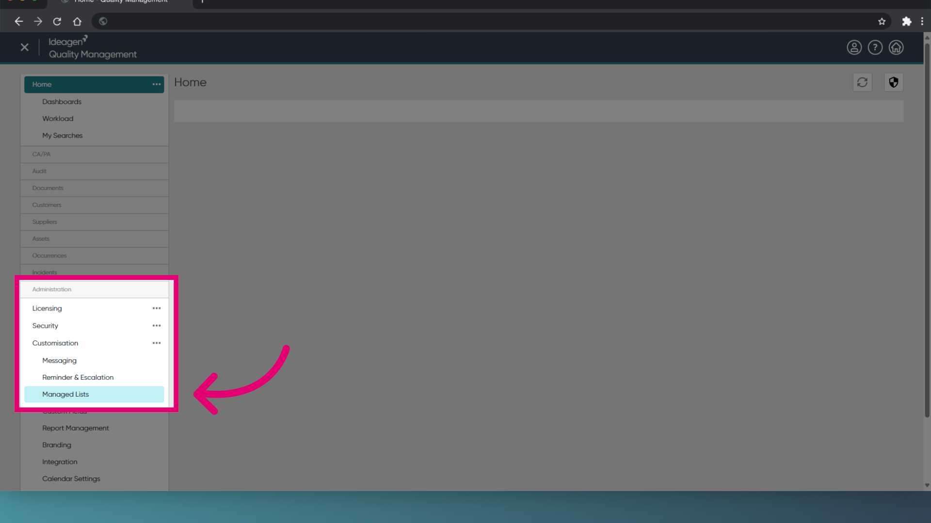 Select 'Managed Lists'