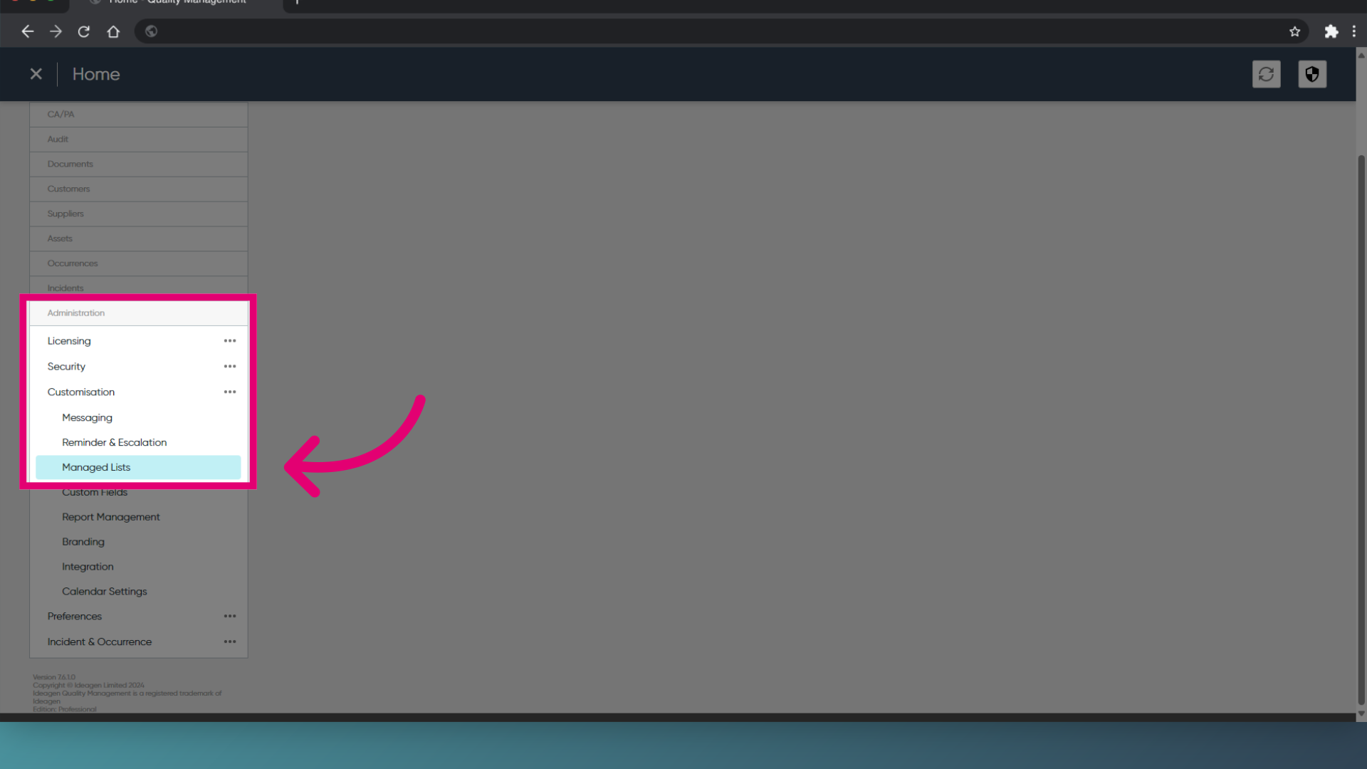 Select 'Managed Lists'
