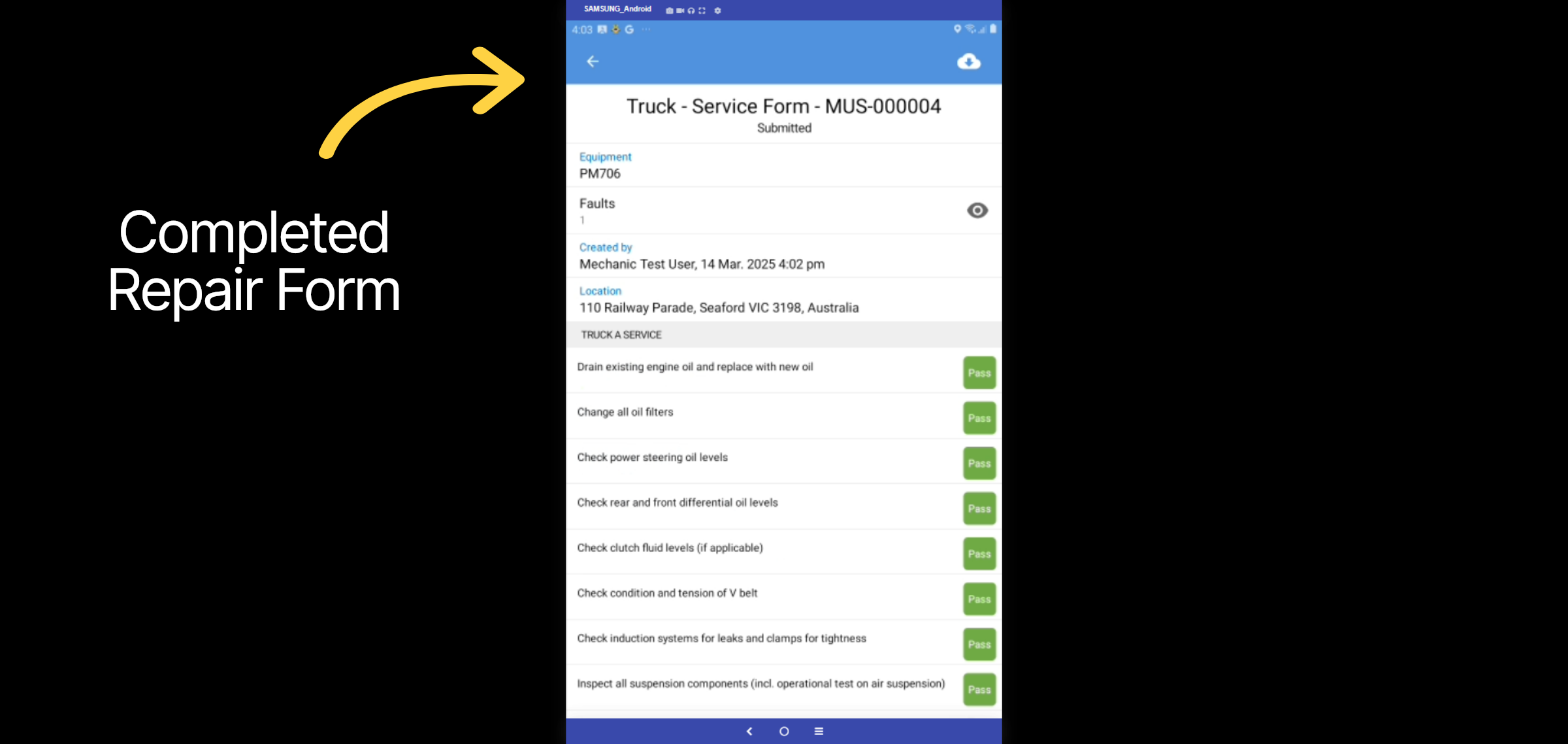 Completed Repair Form