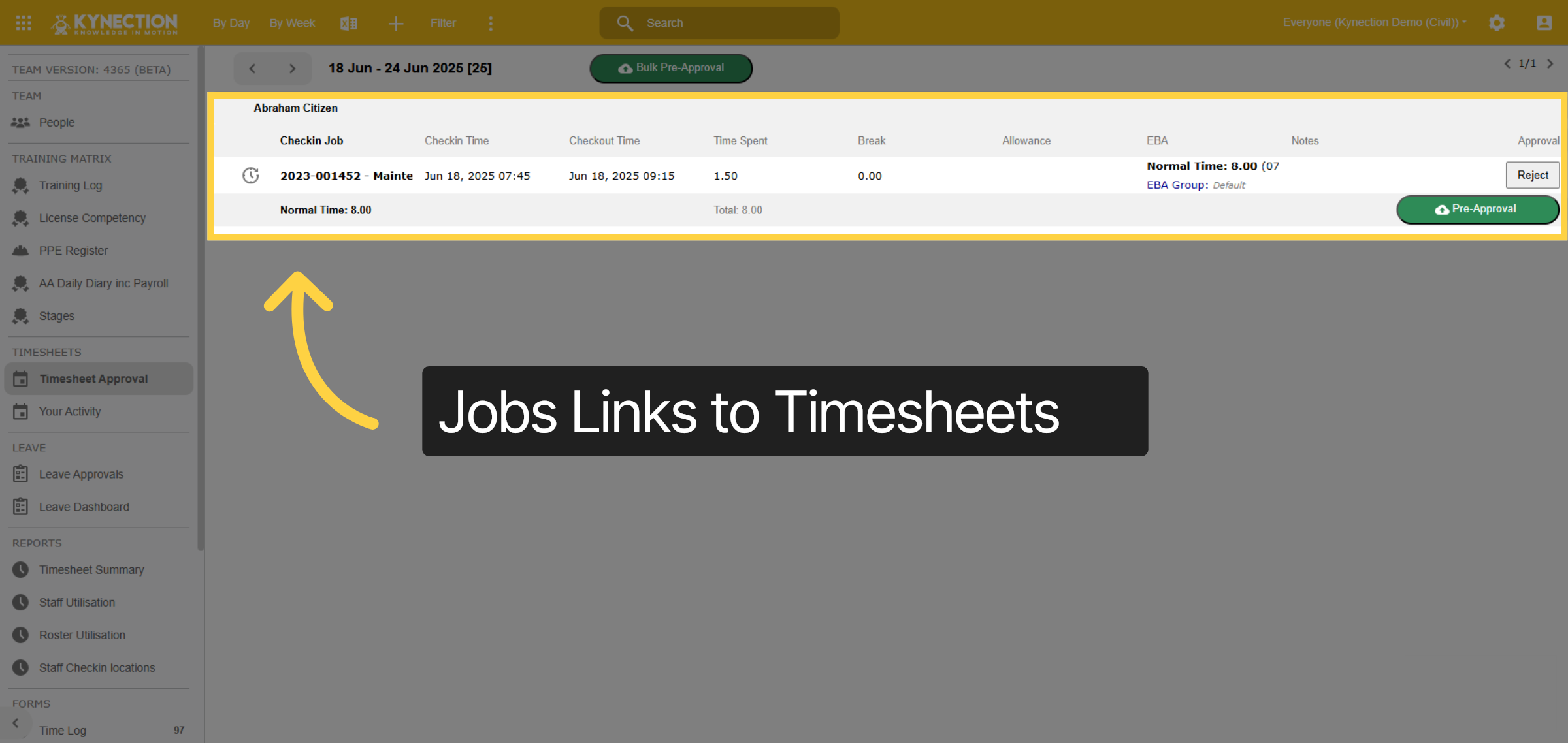 Job Links to Timesheets