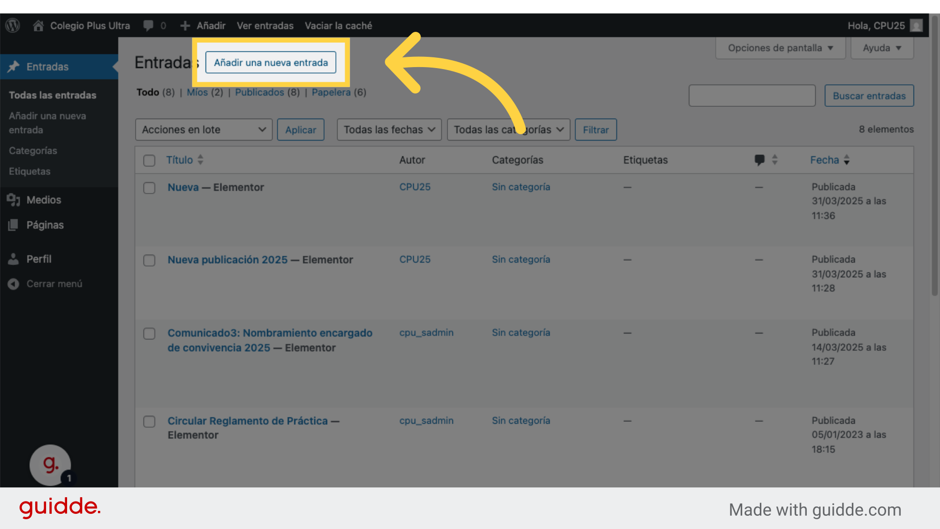 Clic 'Añadir una nueva entrada'