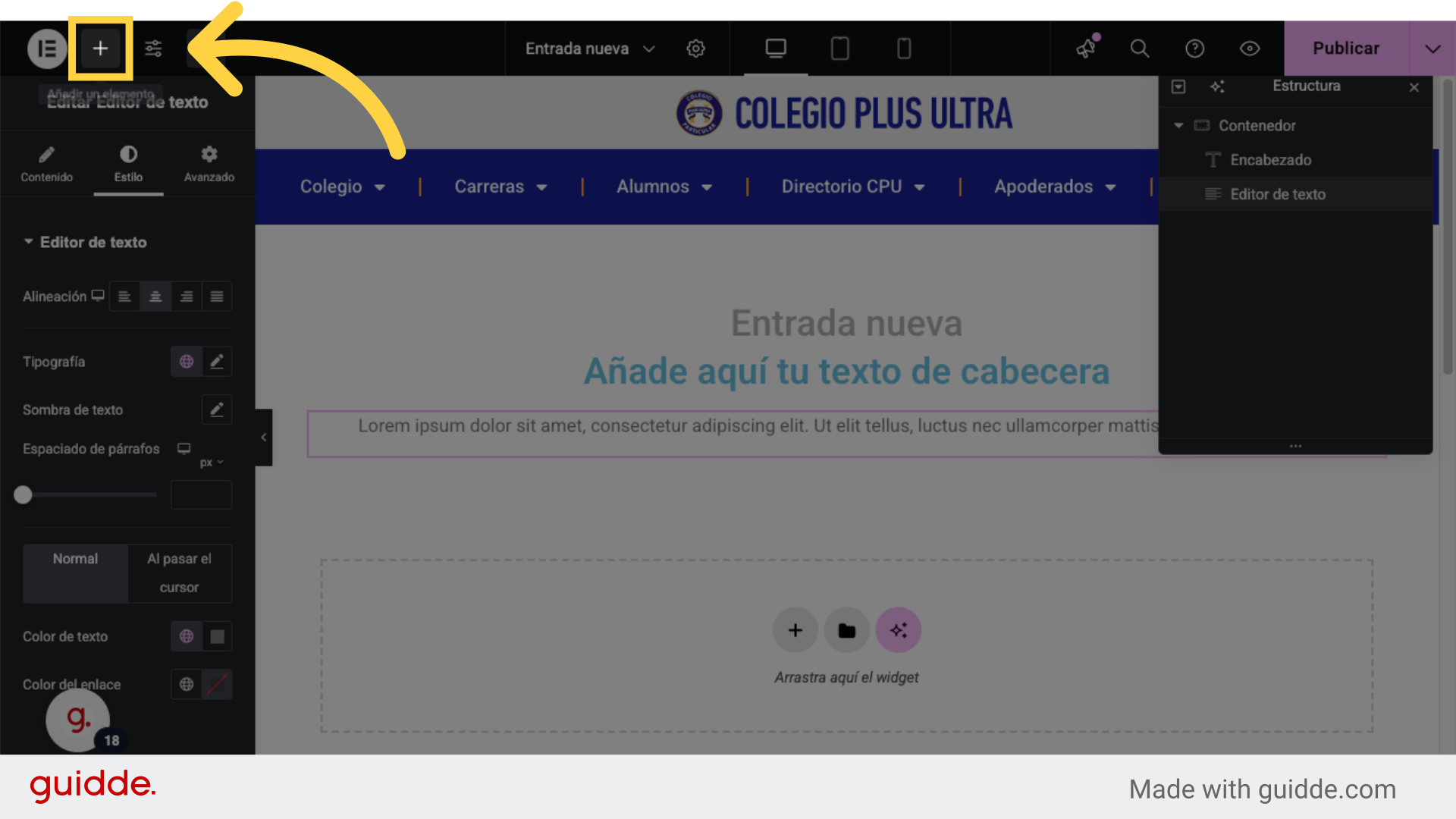 Clic aquí para seguir agregando elementos.