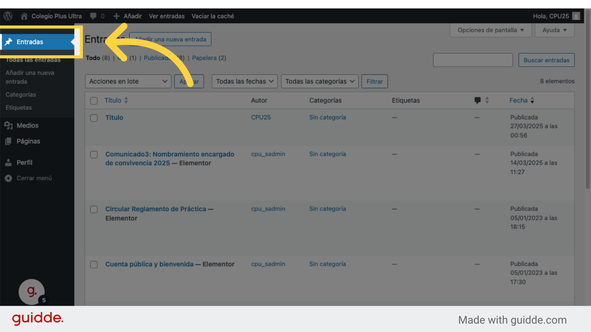 Submenu entradas