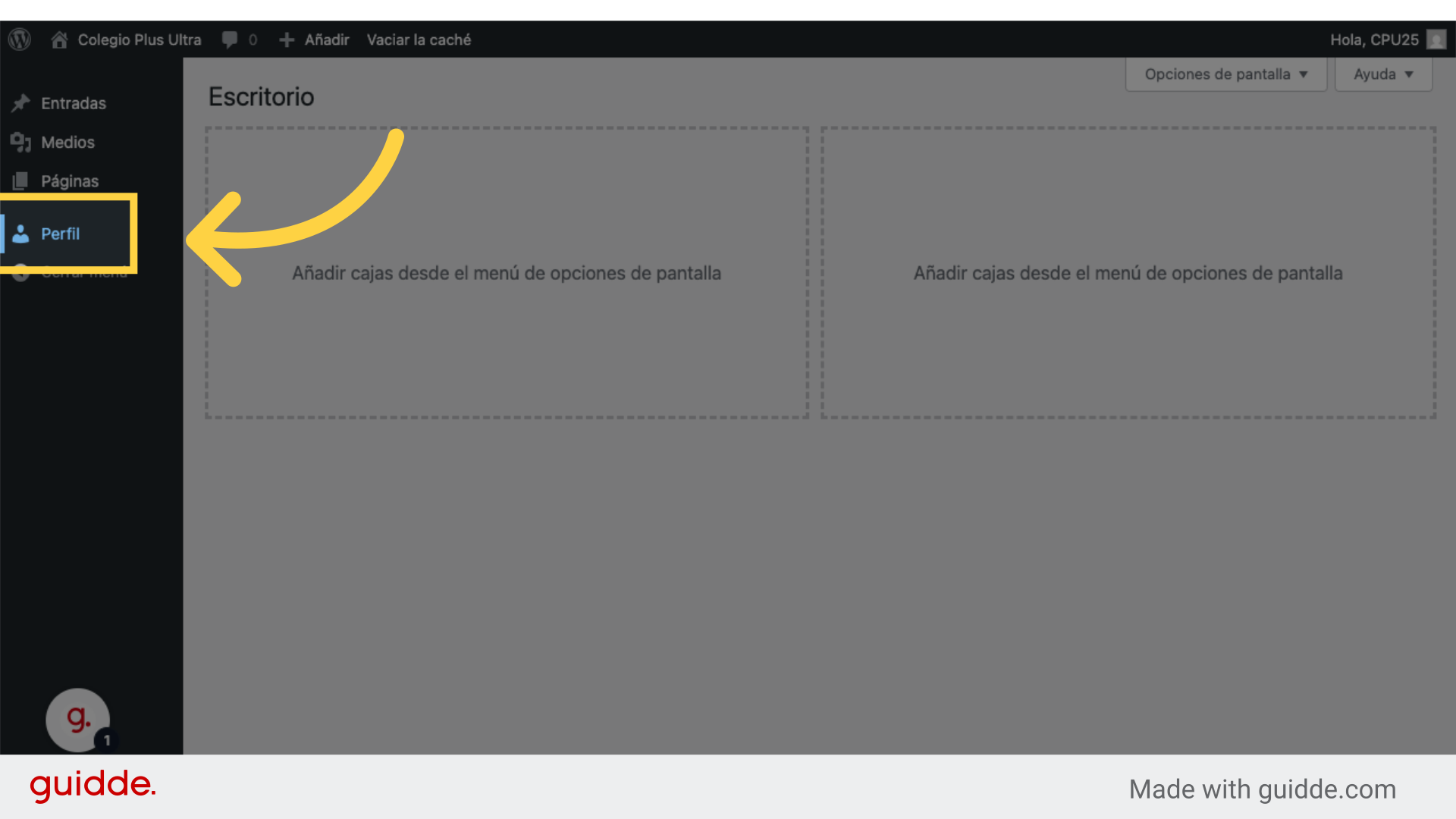 Clic en:  'Perfil'