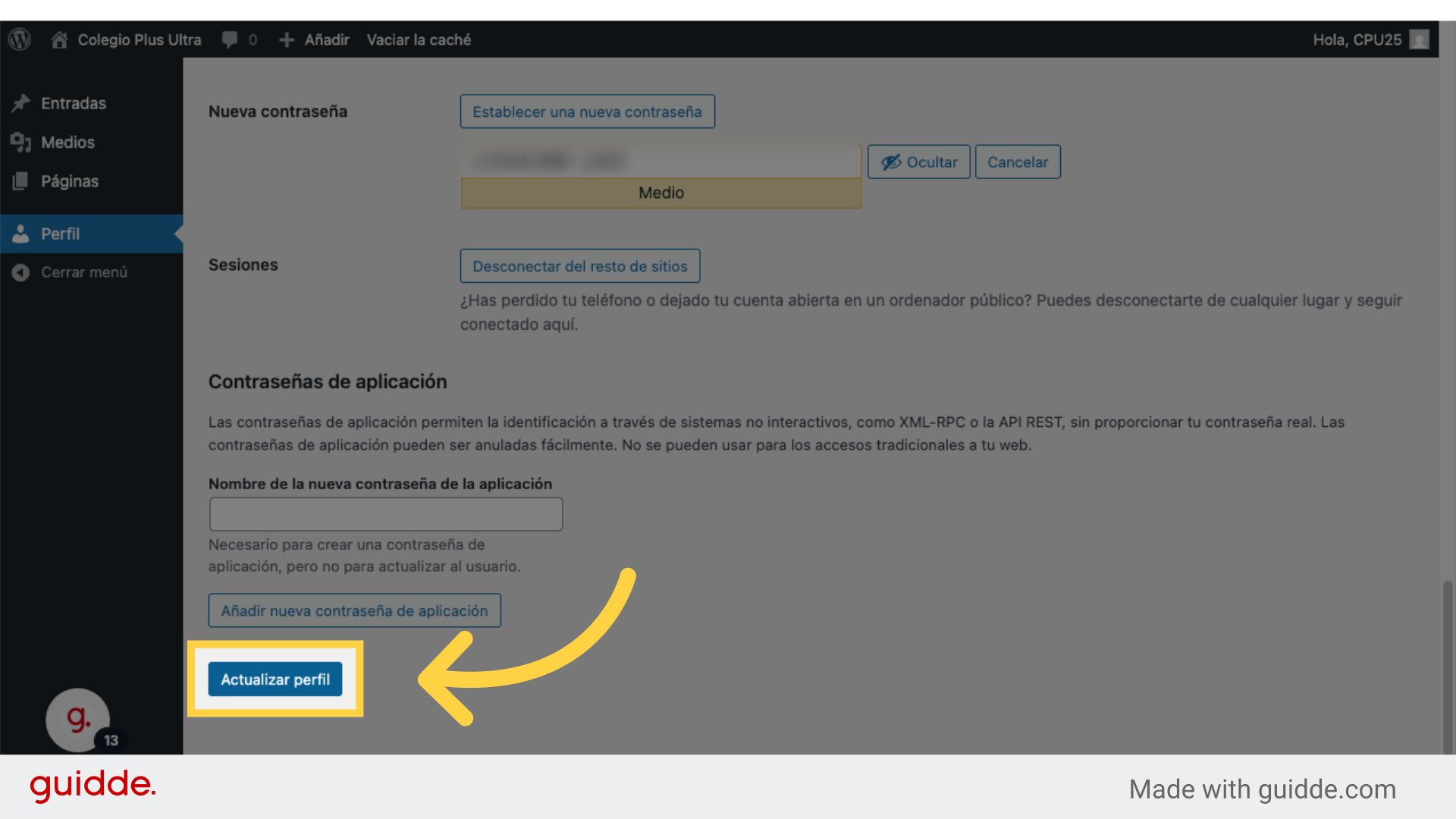 Clic en: 'Actualizar perfil'