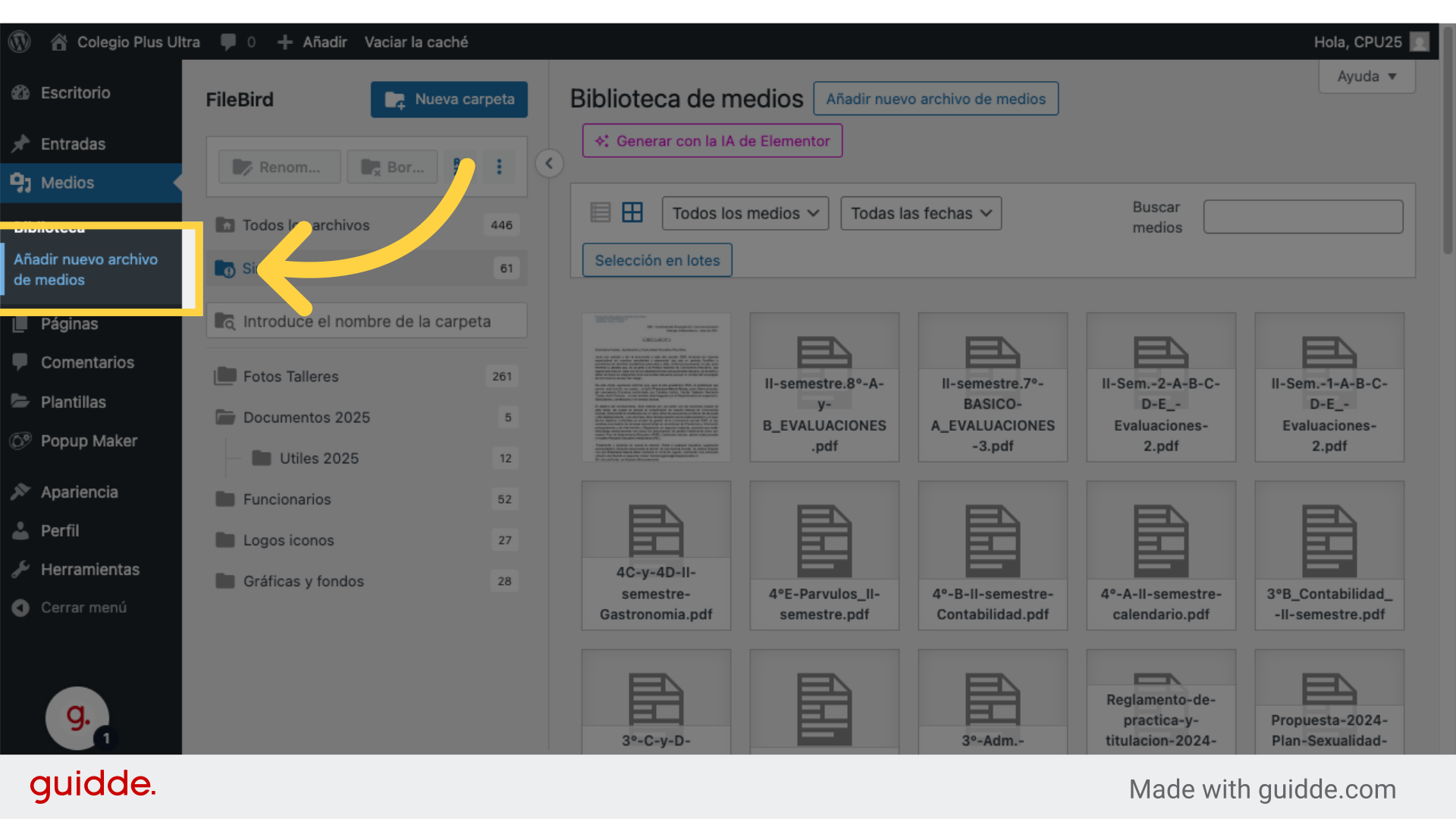 Clic en 'Añadir nuevo archivo de medios'