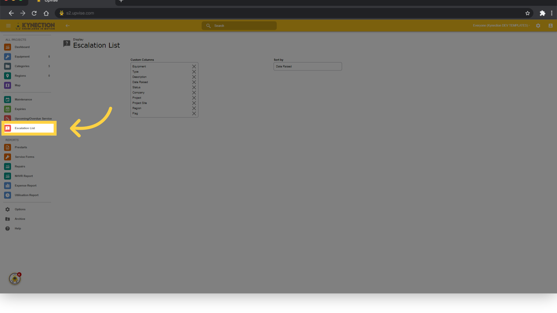 Click 'Escalation List'