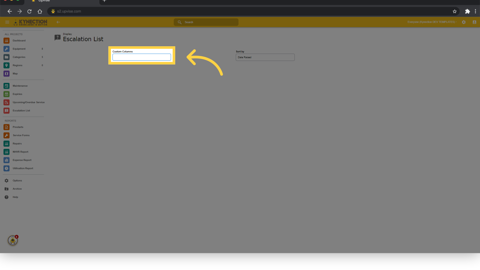 Click to start selecting custom column layout