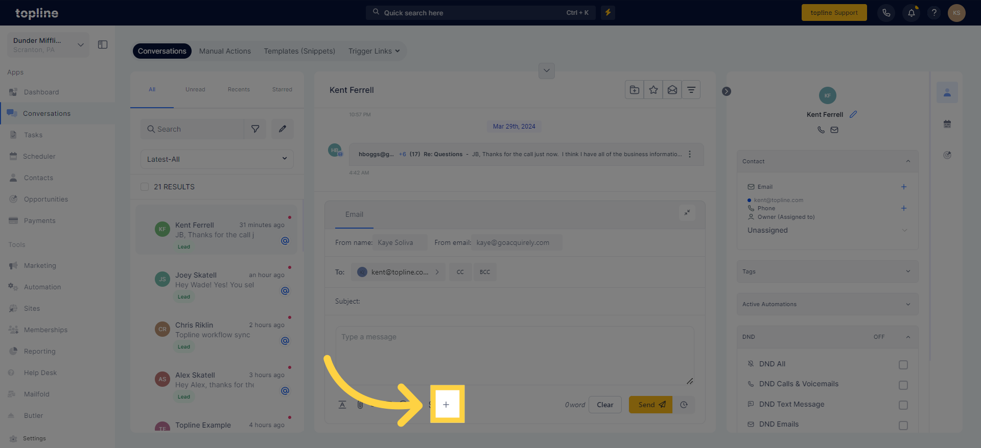 Click 'UnreadRecentsStarredAllQuick Filters Clear Filters Assigned (Contact Owner)My ChatAssigned ToUnassignedLast Message Direction InboundOutboundLast Outbound Message TypeManualAutomatedLast Message...'