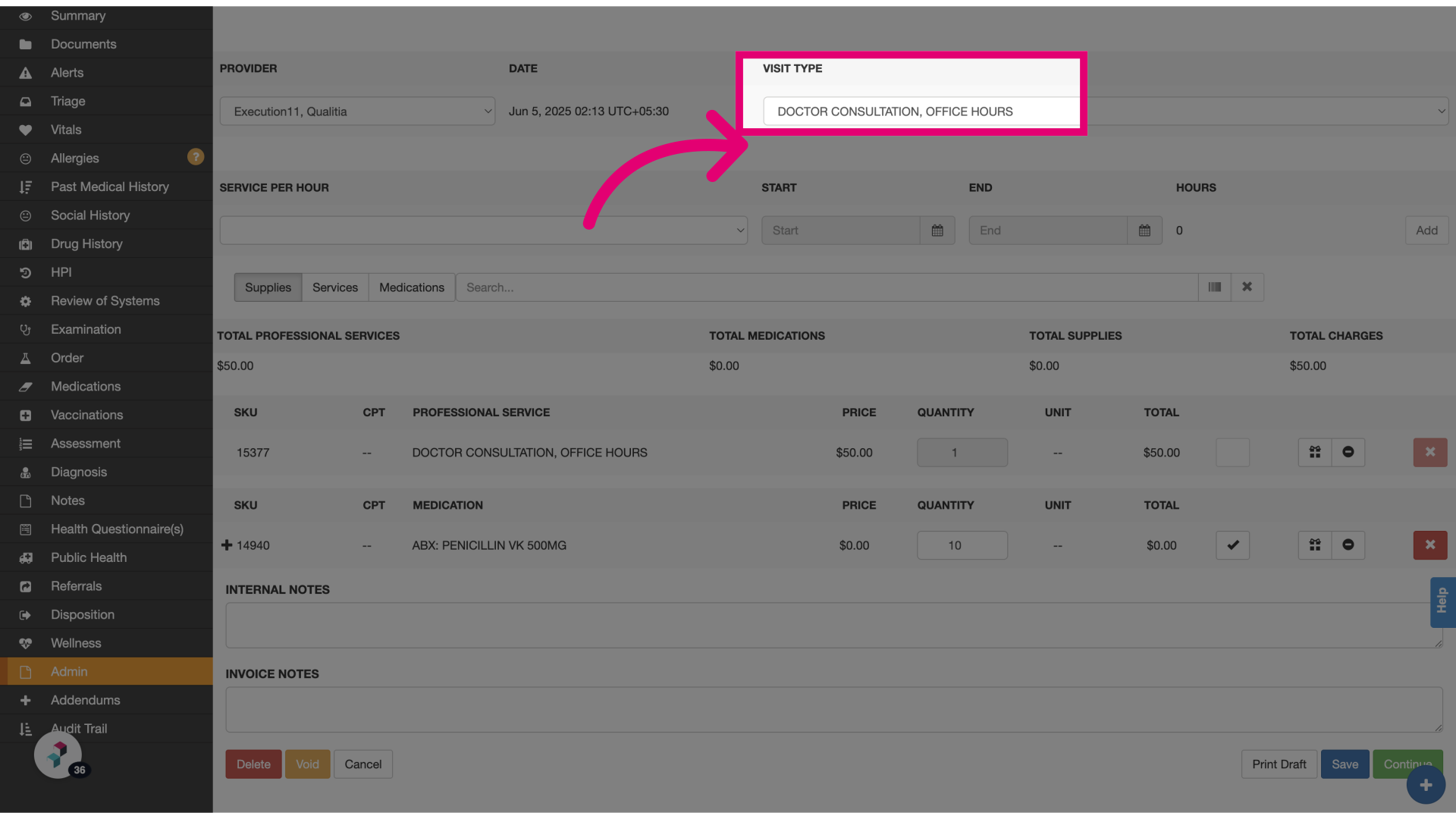Select the visit type