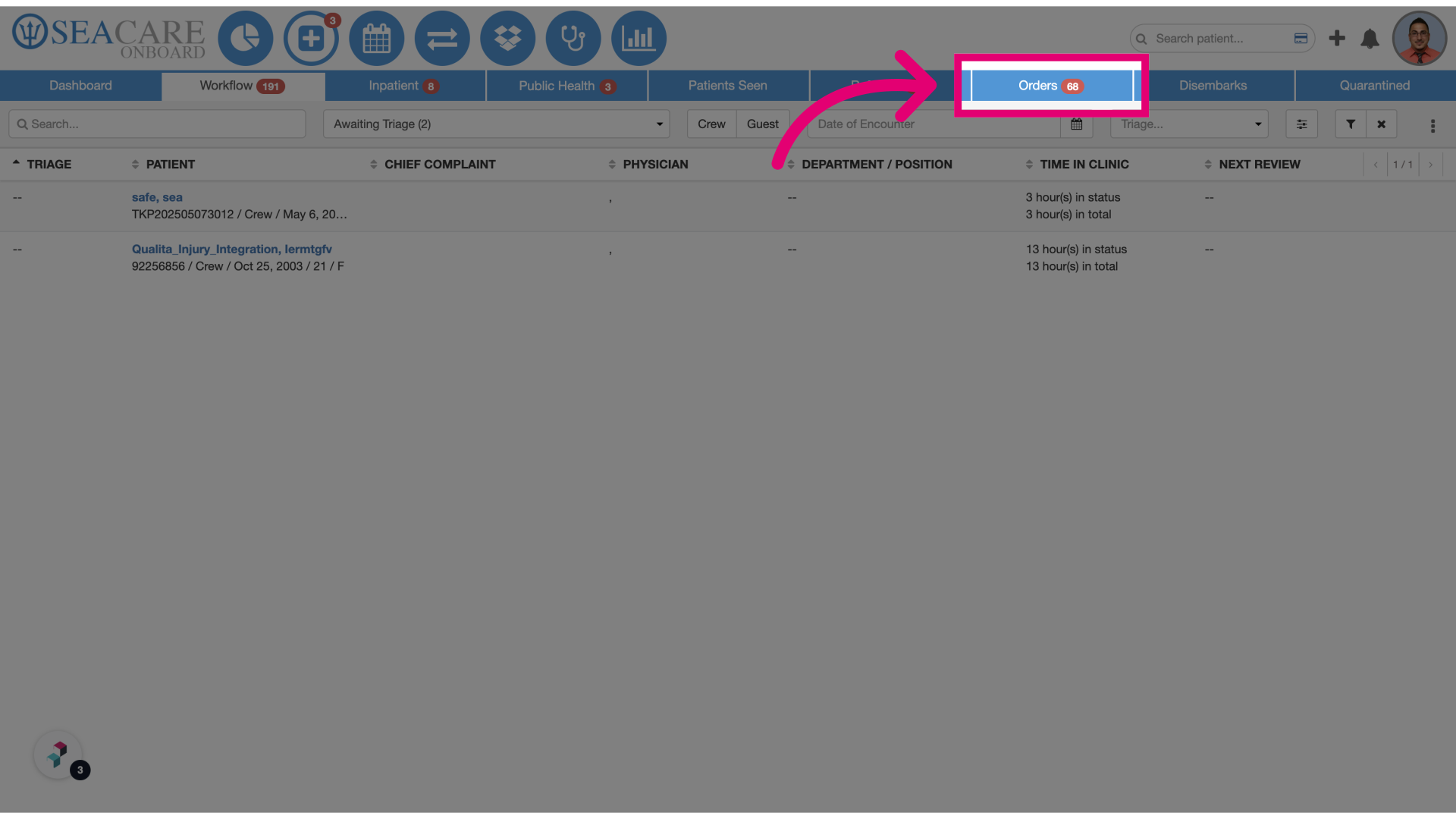 Select the Orders tab