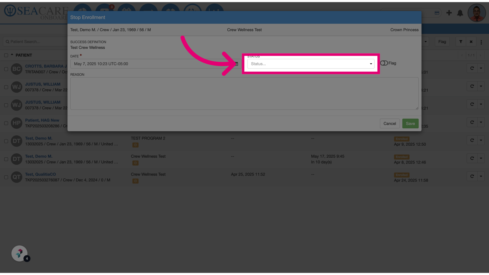 Select a status
