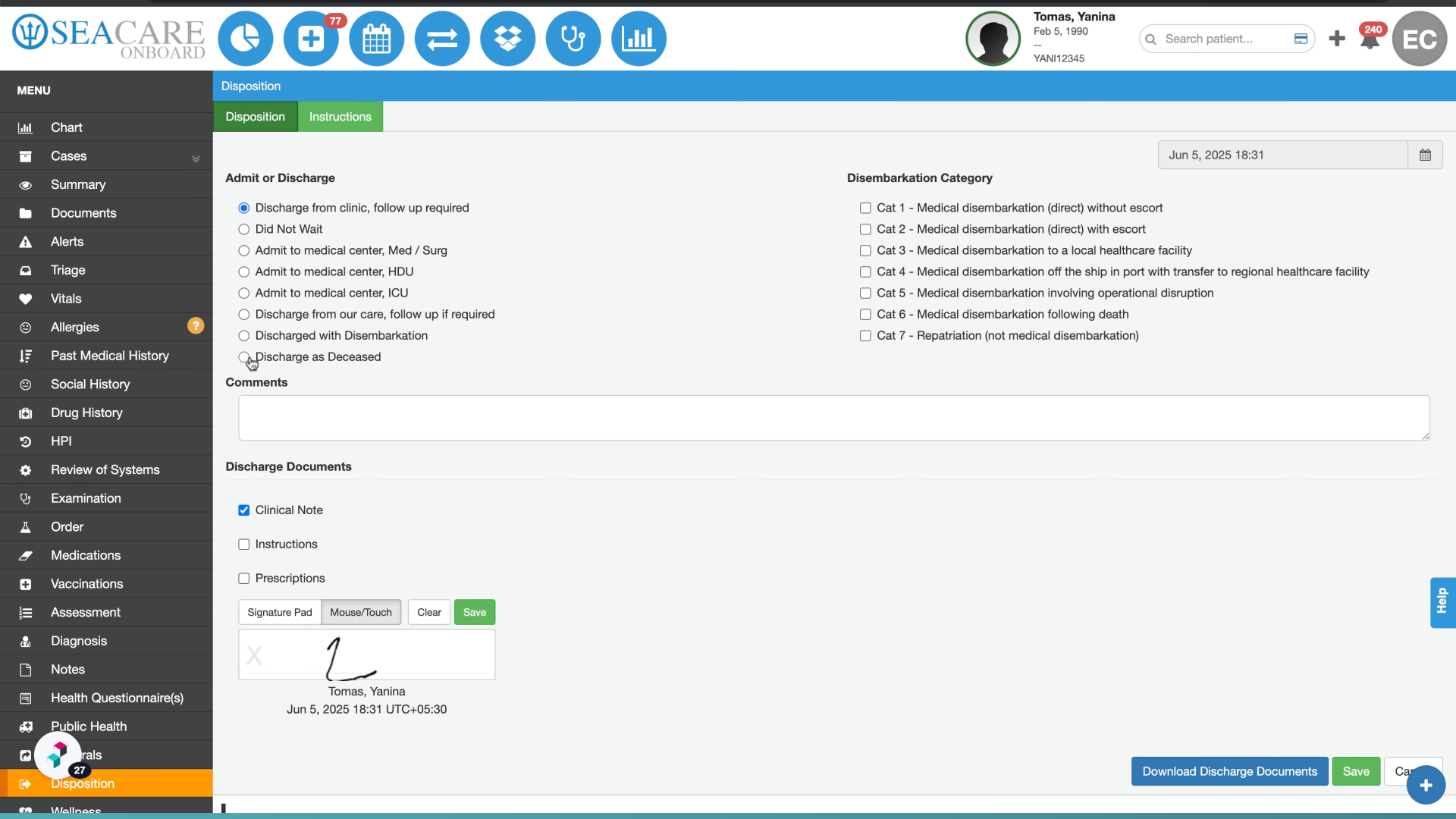 Continue the process by selecting Discharge