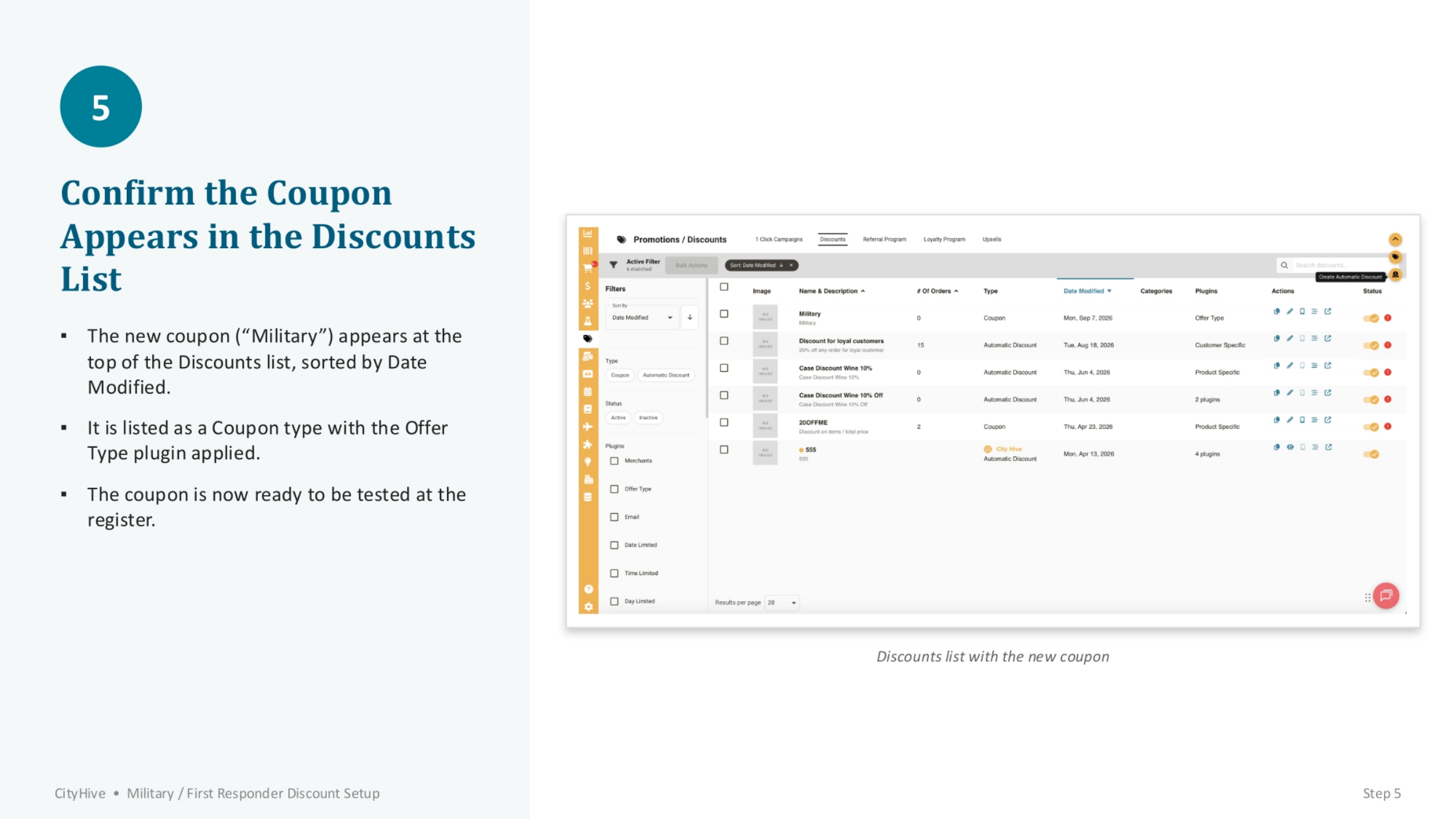 Verifying Coupon List Appearance