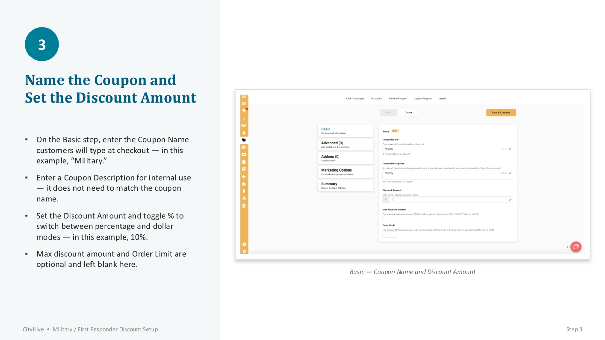 Naming the Coupon and Defining Discount