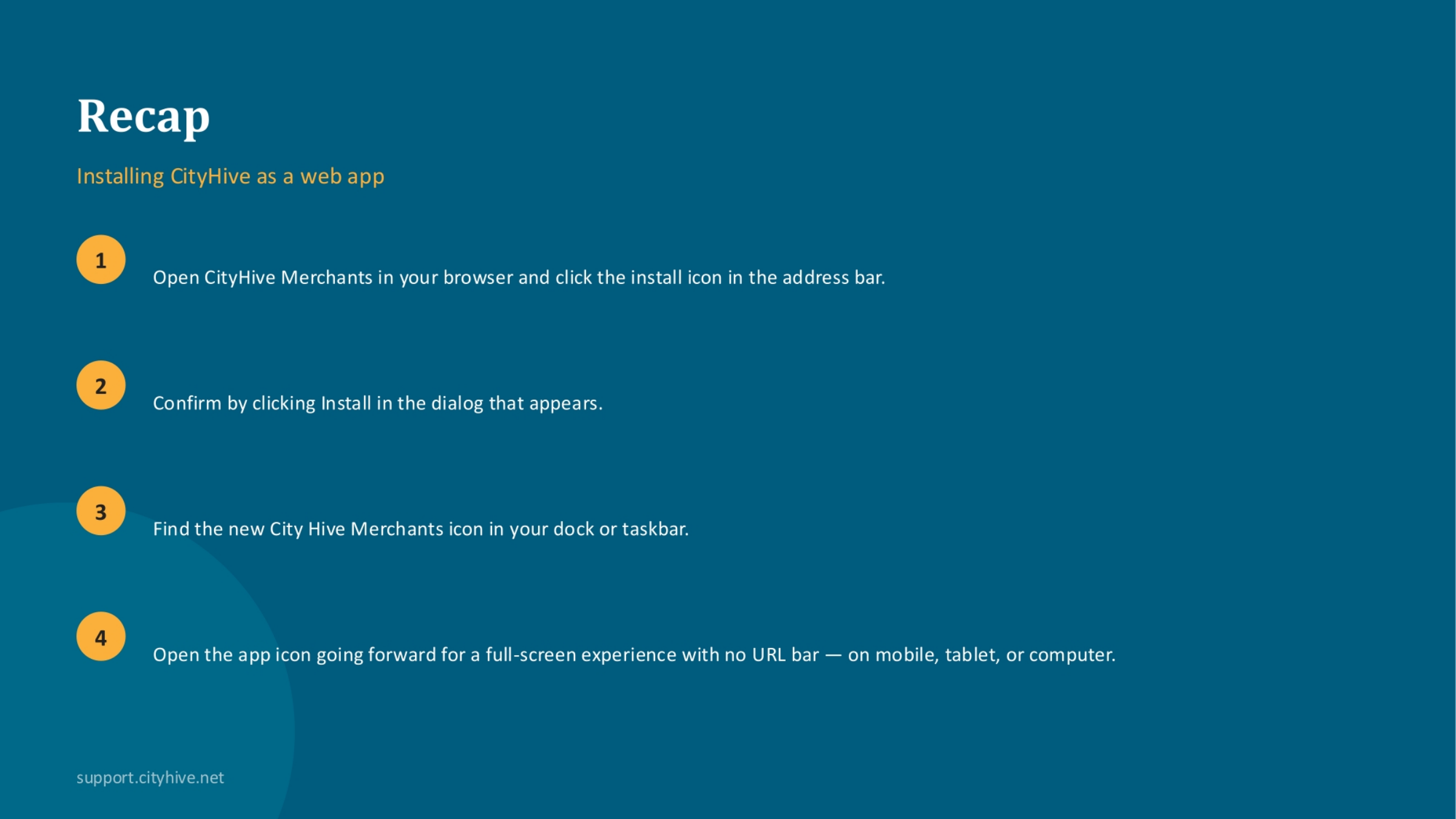 Recap: Installing CityHive as a Web App