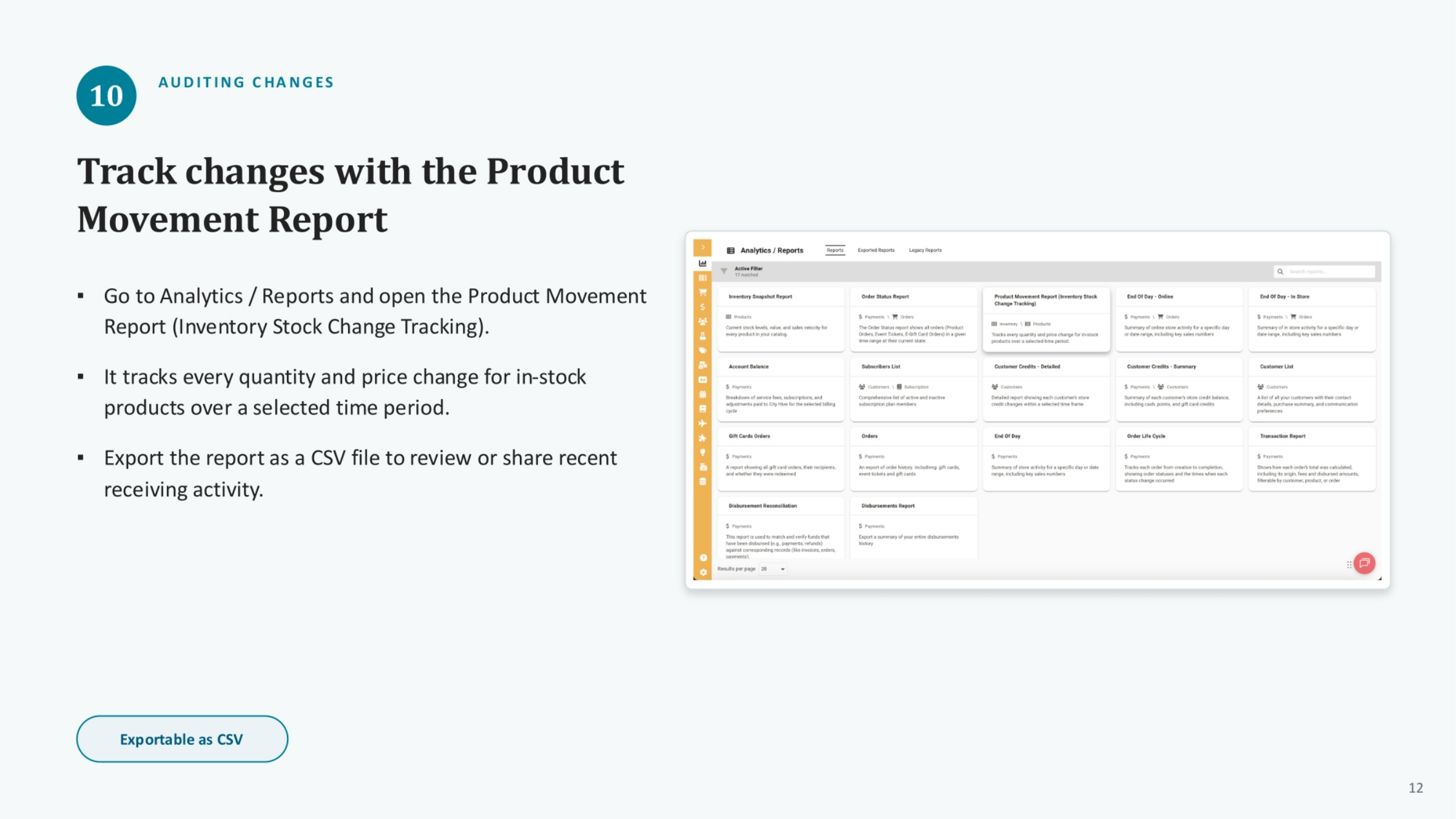 Tracking Changes with the Product Movement Report