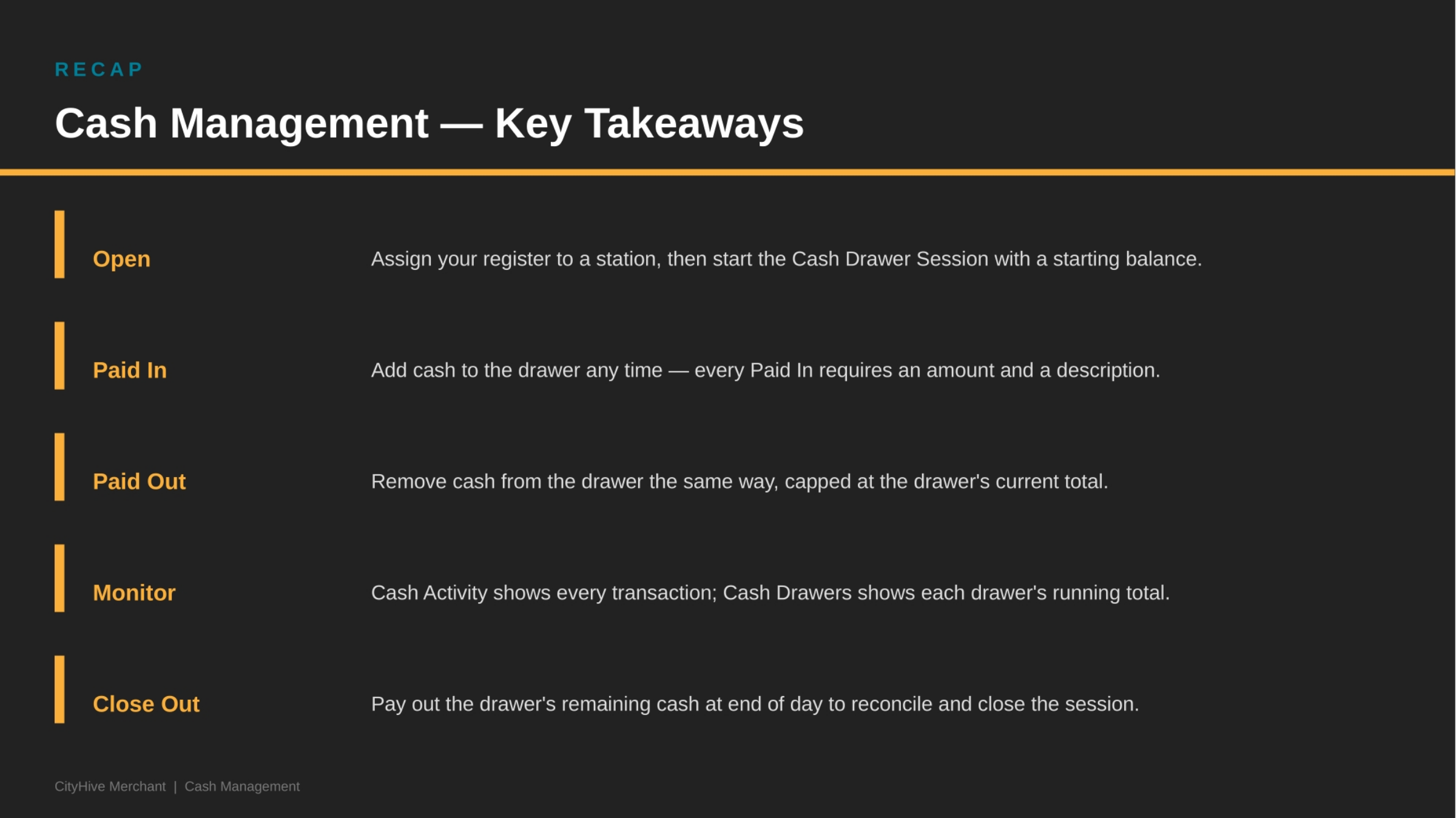 Cash Management — Key Takeaways