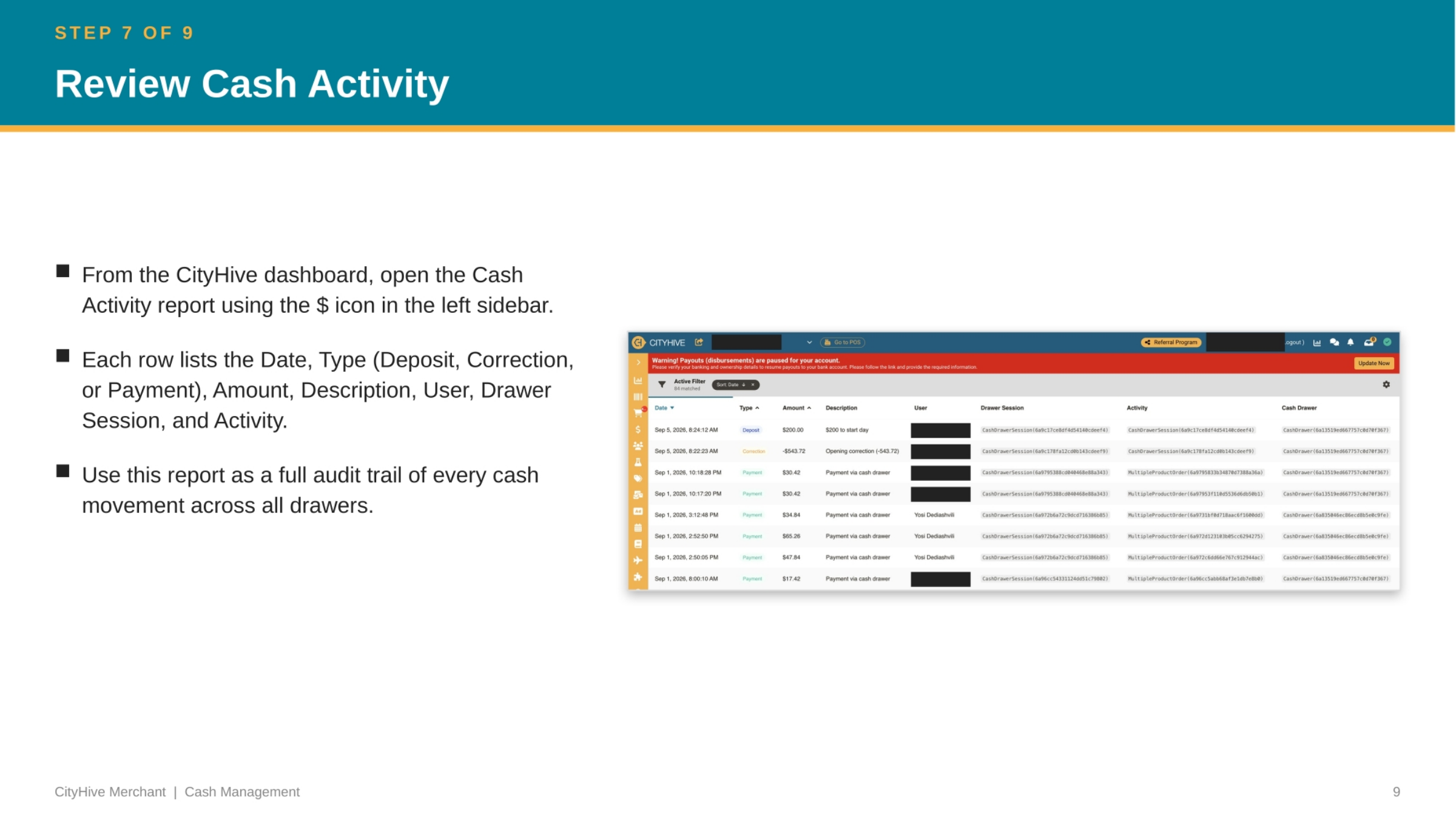 Review Cash Activity