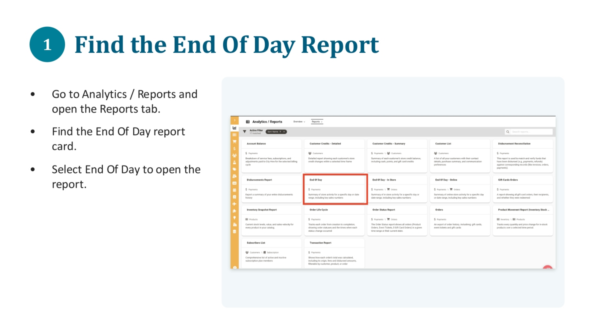 Find the End Of Day Report