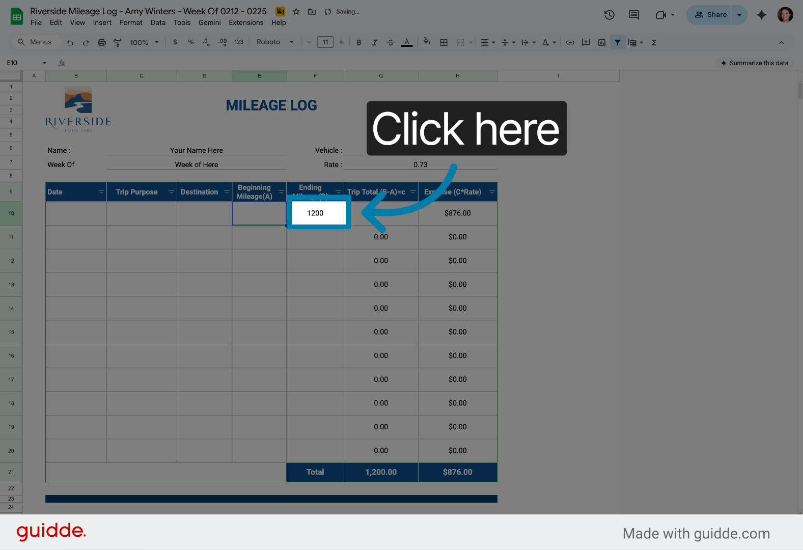 Open Mileage Data Section